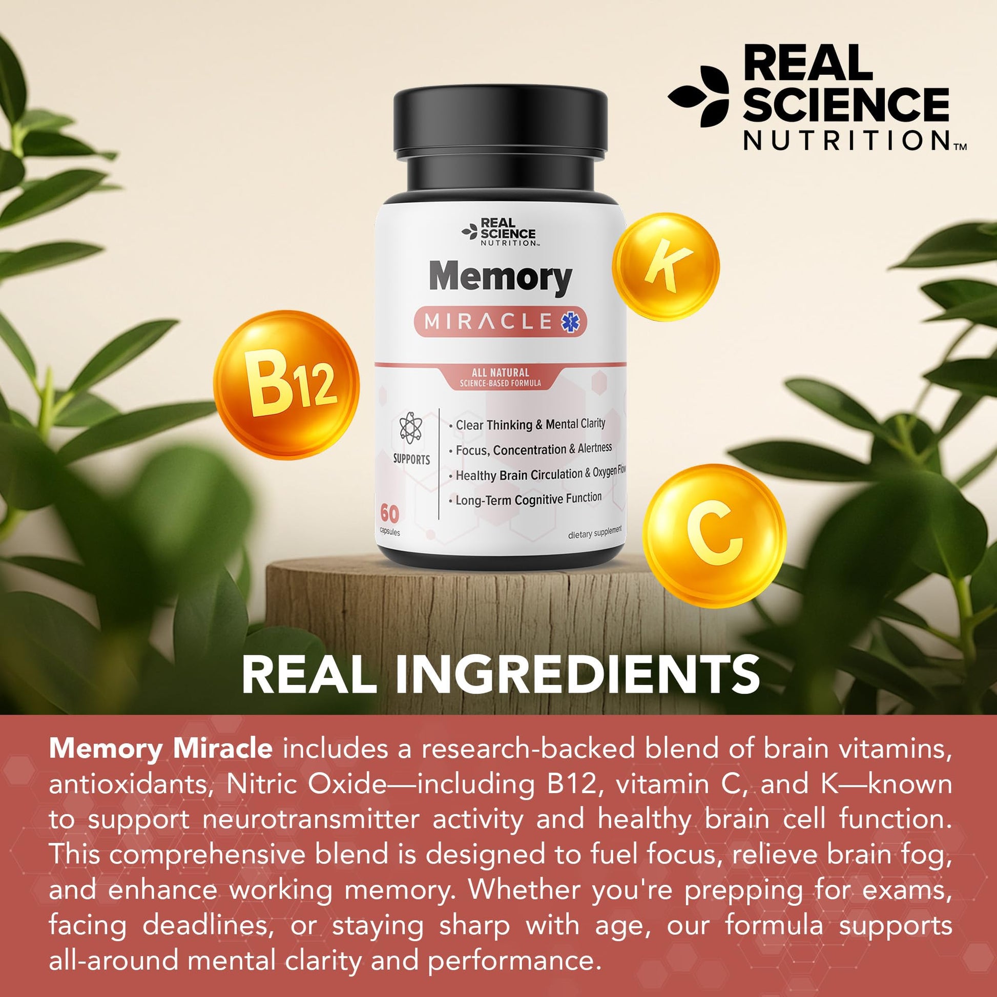 Real Science Nutrition Offers Memory Miracle – Brain and Memory Support Supplement for Focus, Mental Clarity & Brain Health – Nootropic Brain Booster with Nitric Oxide – 60 Capsules Real Science Nutrition Au supplements