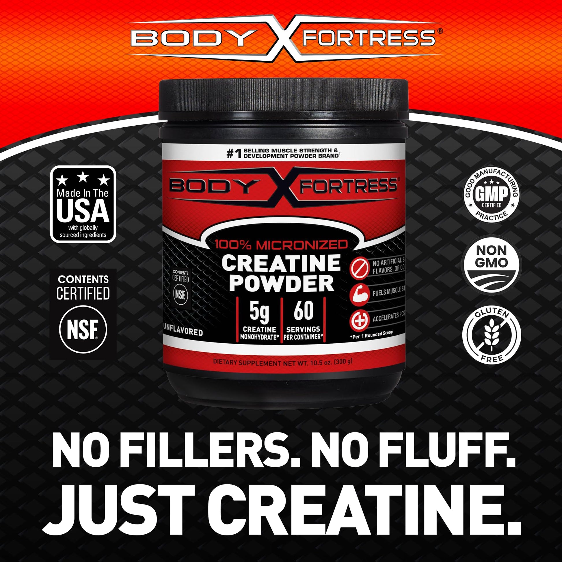 Body Fortress 100% Creatine Monohydrate Powder - Unflavored Micronized Creatine Supplement for Muscle Growth, Strength & Recovery, Pre Workout & Post Workout for Women and Men - 5g Per Scoop Body Fortress Au supplements