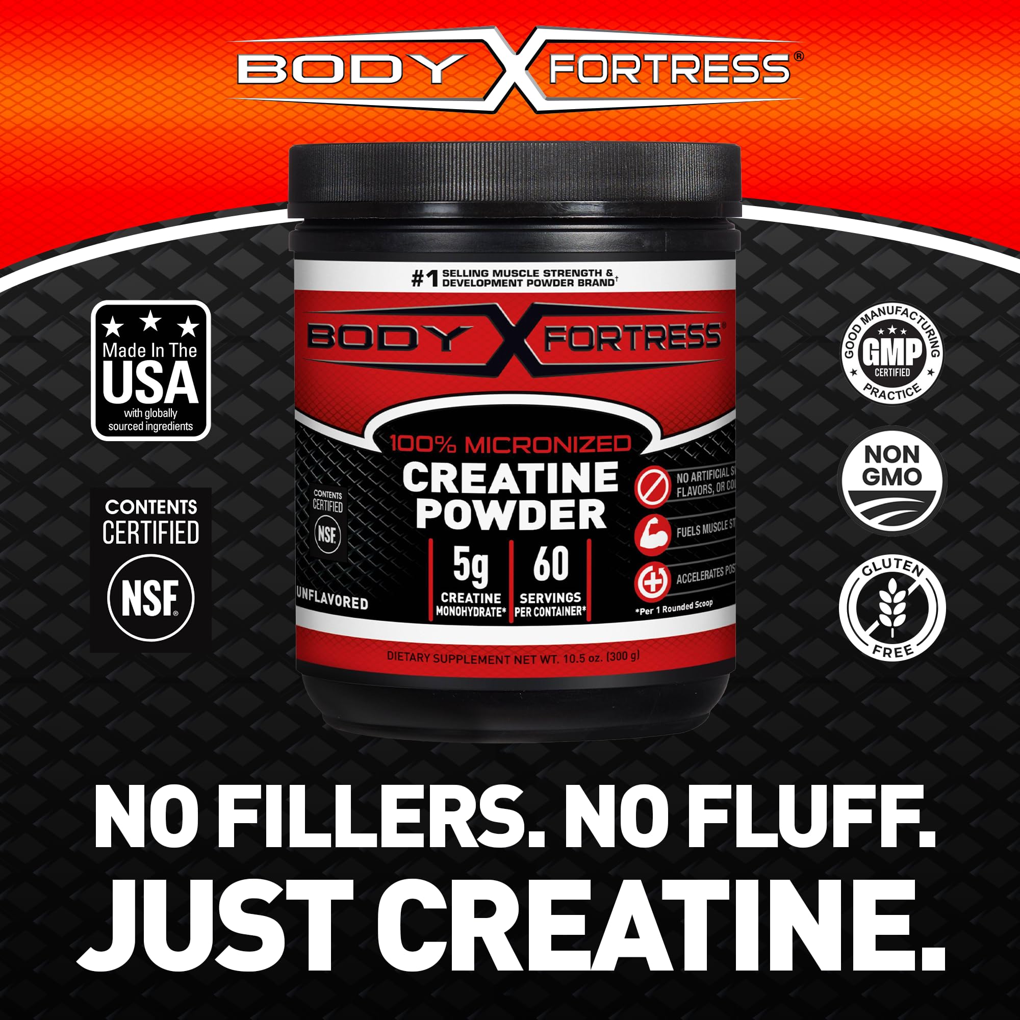 Body Fortress 100% Creatine Monohydrate Powder - Unflavored Micronized Creatine Supplement for Muscle Growth, Strength & Recovery, Pre Workout & Post Workout for Women and Men - 5g Per Scoop Body Fortress Au supplements