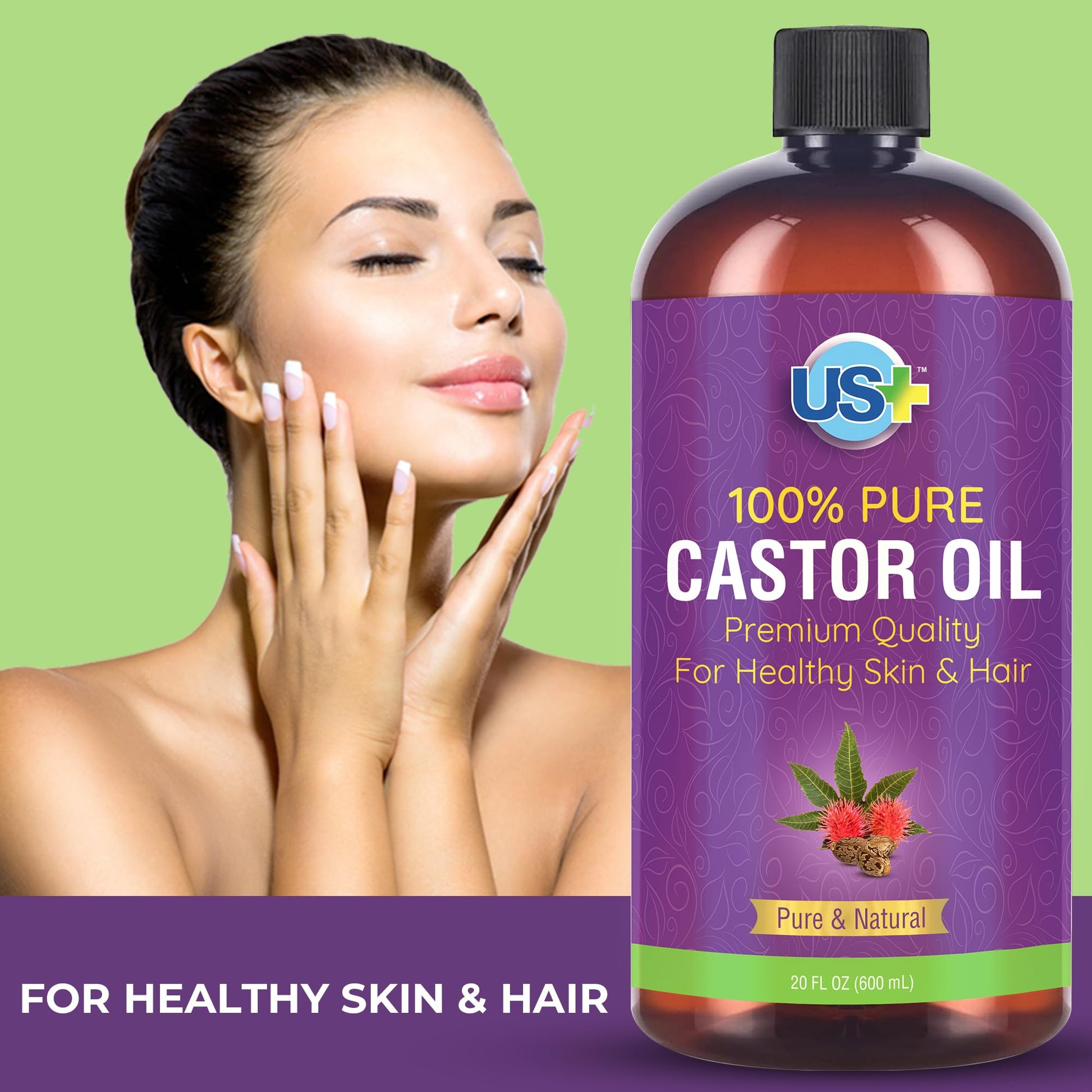 Us+ 20oz 100% Pure Castor Oil - Cold-pressed, Unrefined, Hexane-free - USP Grade - Premium Quality Us+ Au supplements