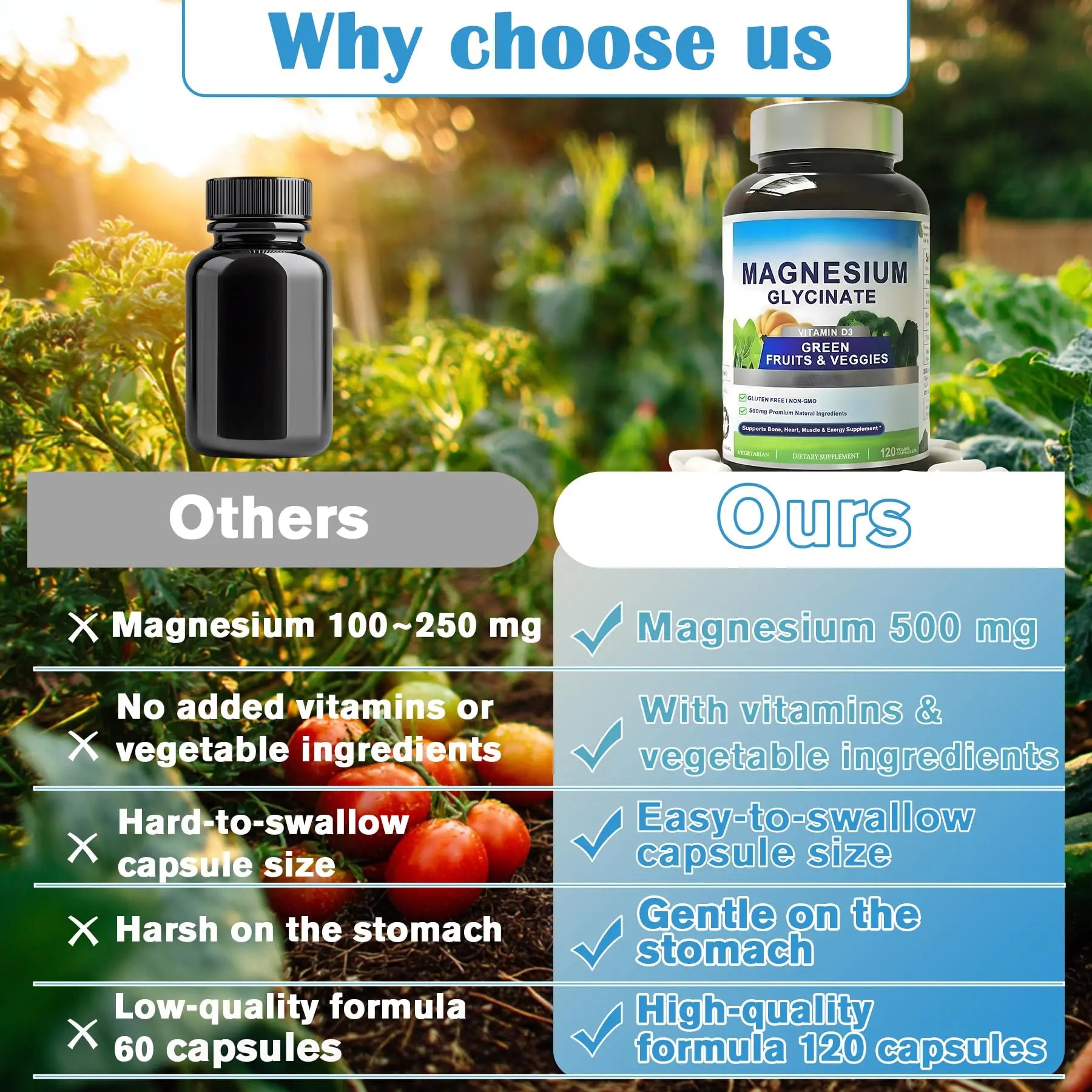 Magnesium Glycinate 500mg with Vitamin D3 – High Absorption Magnesium Supplement with Veggies Design – Supports Bone & Muscle Function and Energy – Non-GMO, Gluten-Free – 120 Veg Capsules FrexNutri Au supplements