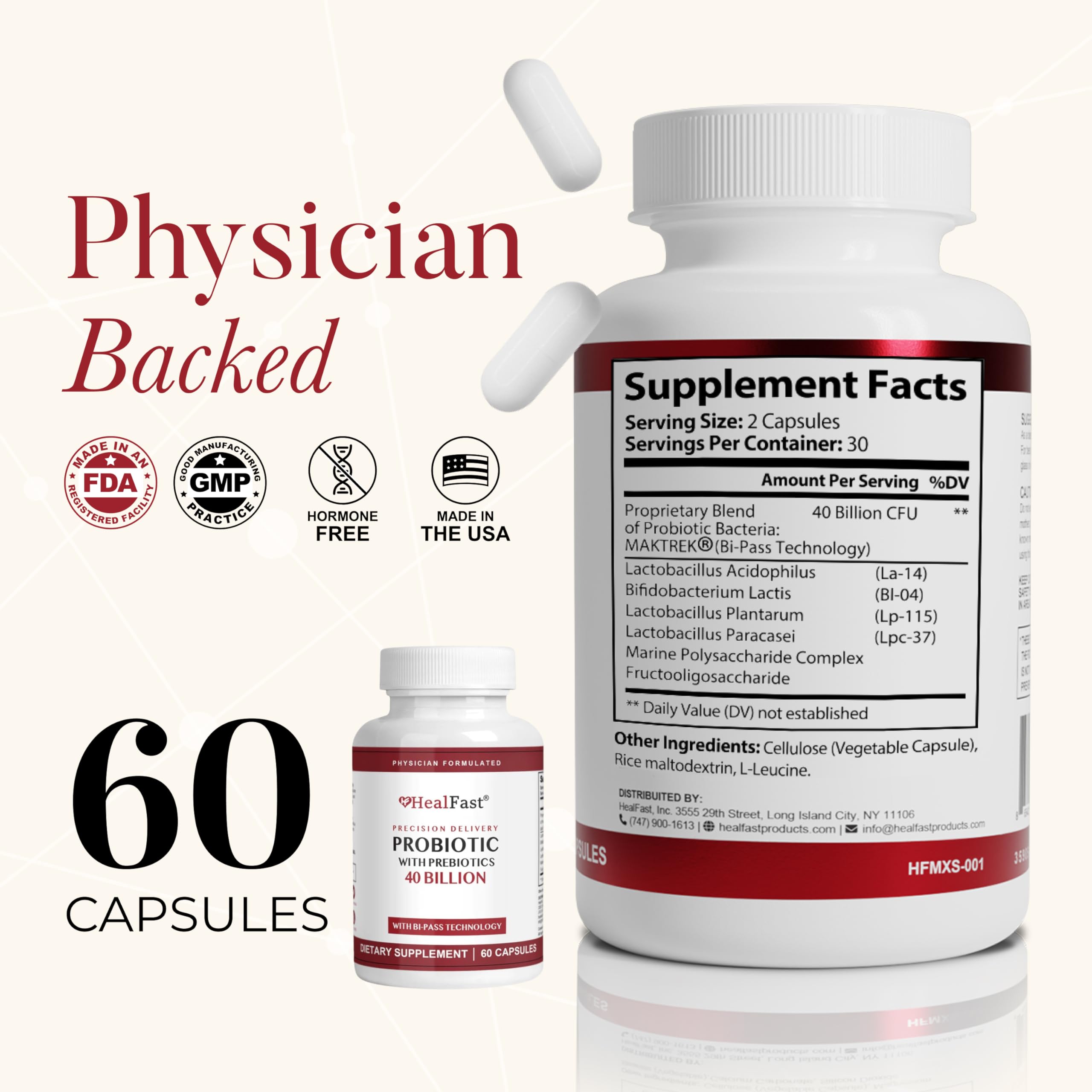 HealFast Physician Formulated Probiotic Supplement - 40 Billion CFU - Live Prebiotics and Probiotics for Men and Women - Probiotics for Gut Health - Non-GMO and Vegan - 30 Day Supply HealFast Au supplements