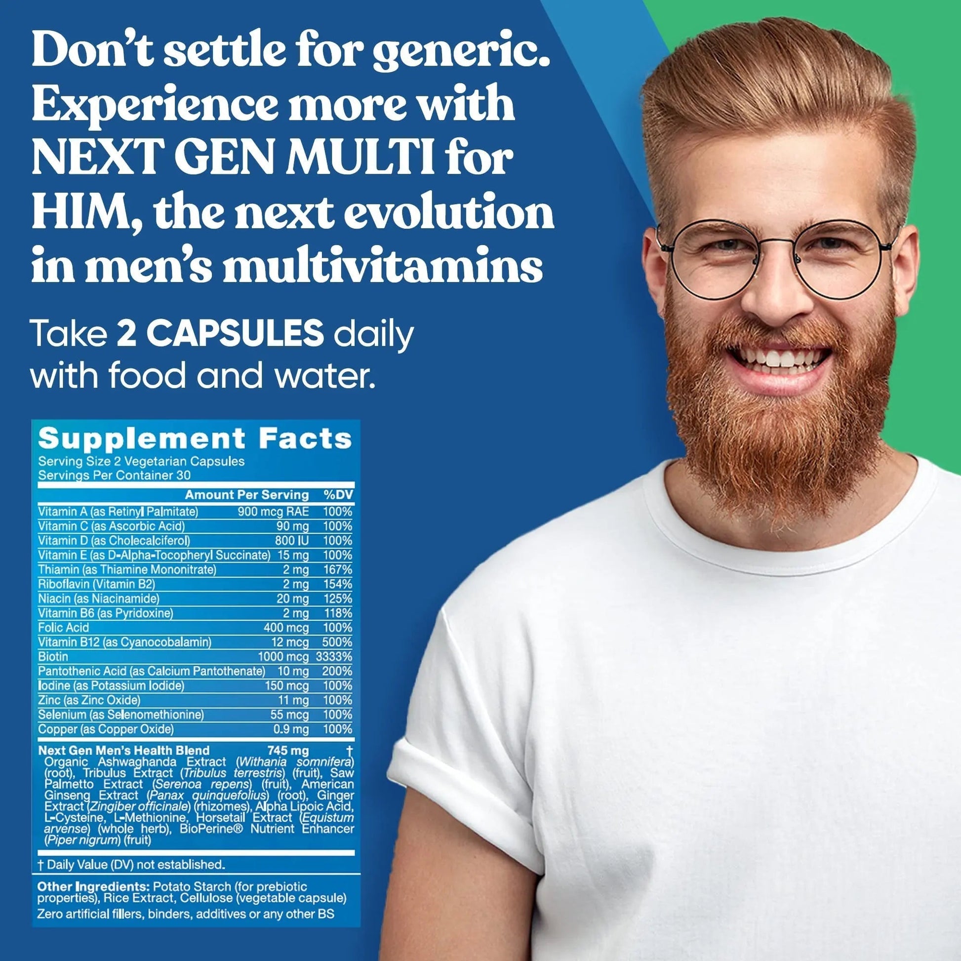 Next Gen Multi for Him Advanced Men’s Multivitamin Supplement – 26-in-1 Multiblend for Beard & Hair Growth, Men’s Reproductive Health Eu Natural Au supplements