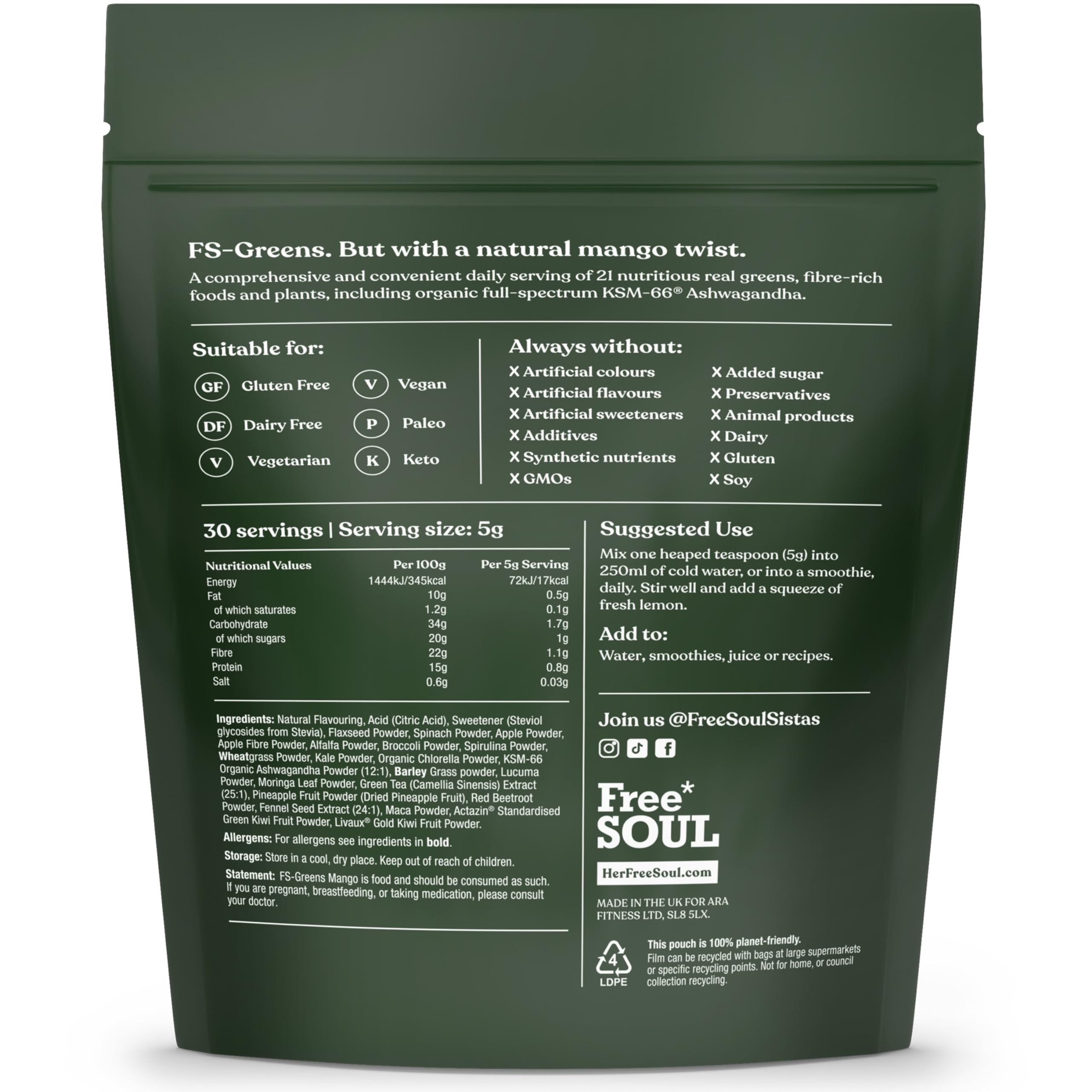 FS-Greens | 21 Advanced Greens, Superfoods, and Adaptogens Including KSM-66 Free Soul Au supplements