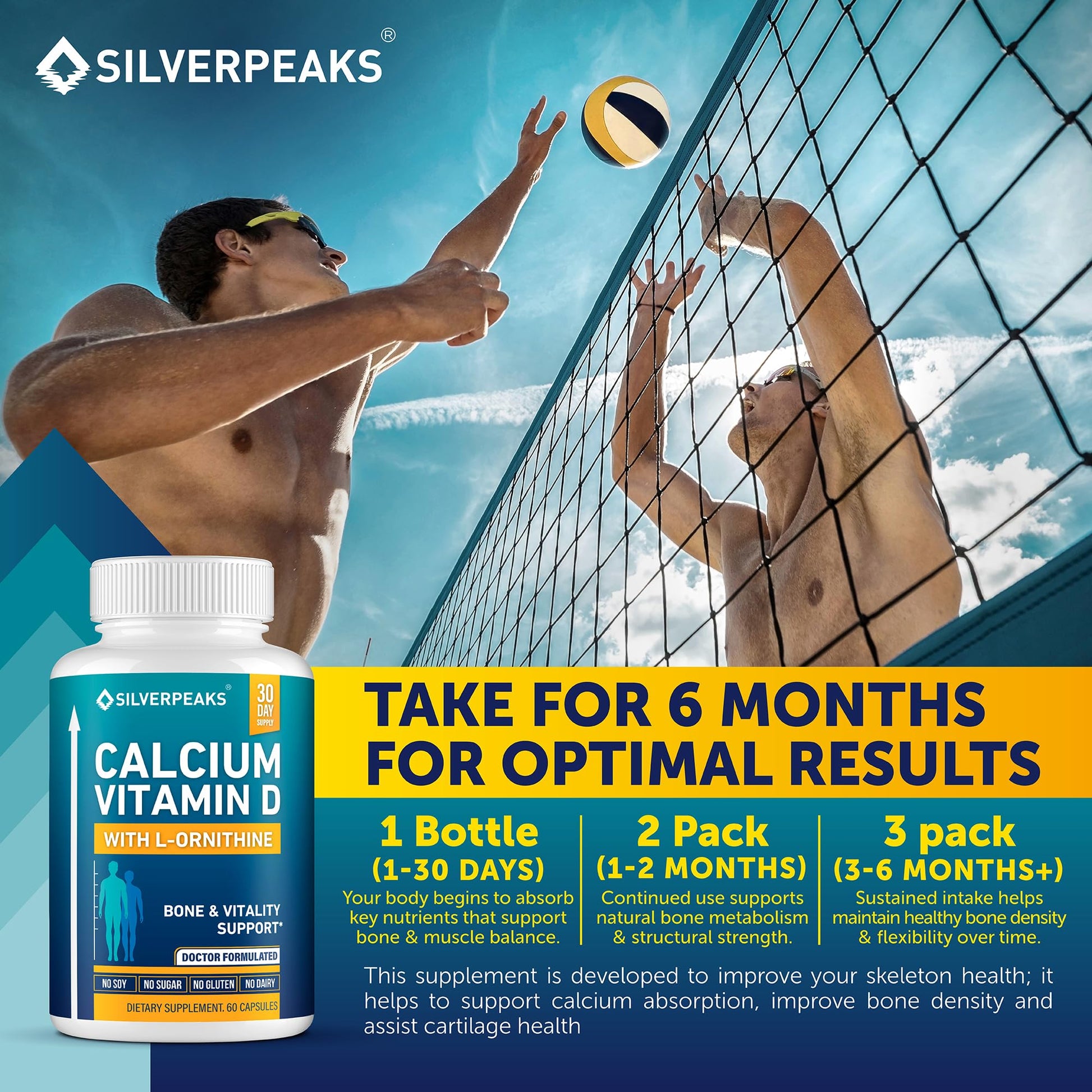 Calcium Supplement with Vitamin D3 and Zinc for Bone Health – Supports Bone Strength & Density – Gentle Non-Constipating Mineral & Amino Acids Blend for Women & Men - 60 Capsules (30 Day Supply) SILVERPEAKS Au supplements