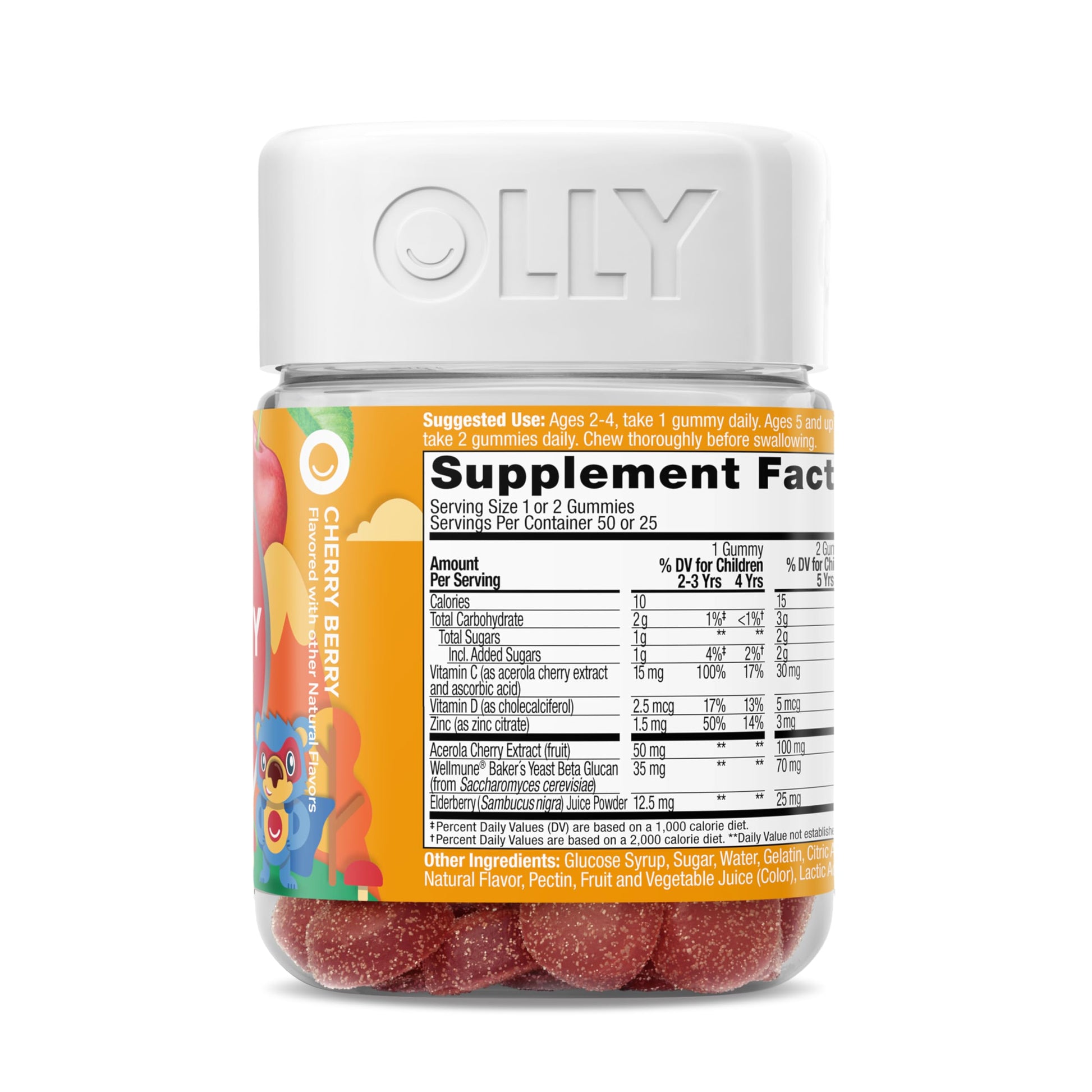 OLLY Kids Immunity Gummy, Immune Support, Wellmune, Elderberry, Vitamin C, Zinc, Chewable Supplement, Cherry - 50 Count OLLY Au supplements