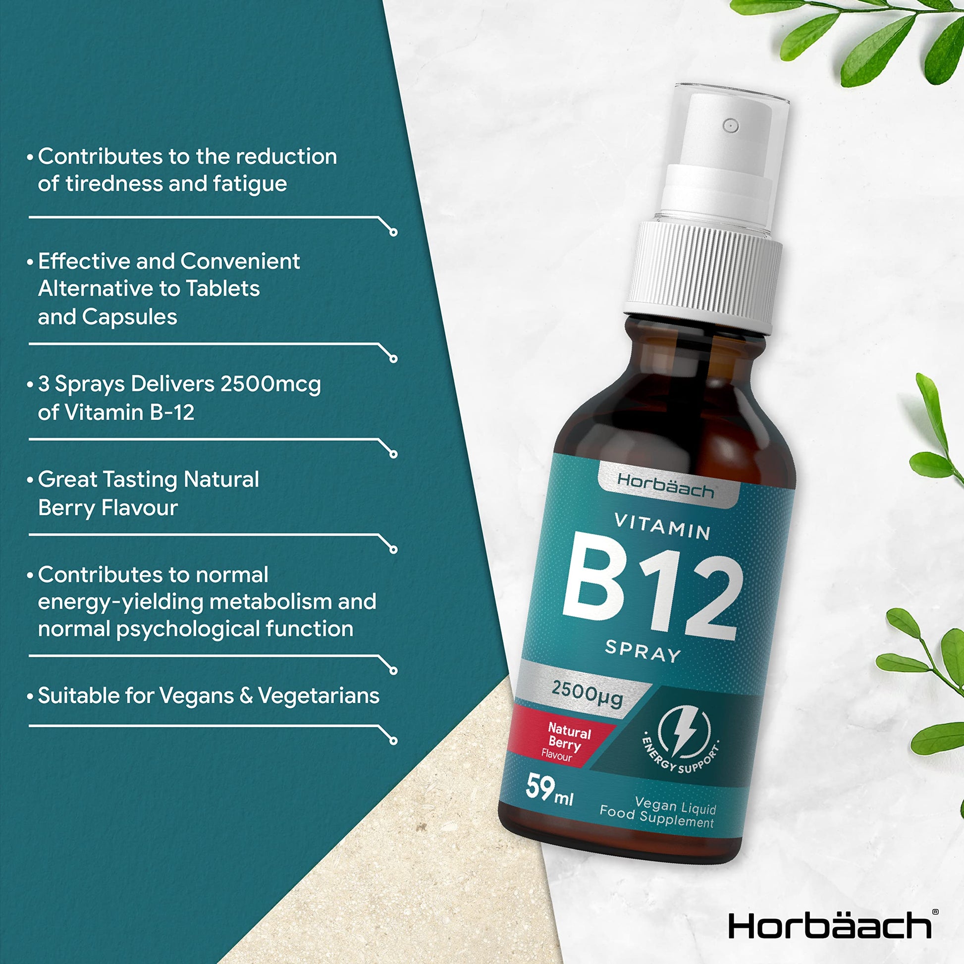 Vitamin B12 Spray 2500mcg | 59ml | High Strength Supplement | Natural Berry Flavour Horbäach Au supplements