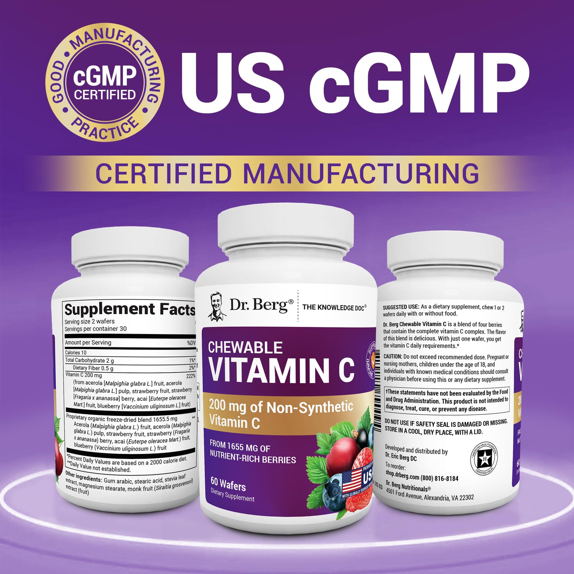Dr. Berg Chewable Vitamin C Complex - Made with Organic, Non-GMO Berries - 60 Delicious Wafers Dr. Berg Nutritionals Au supplements