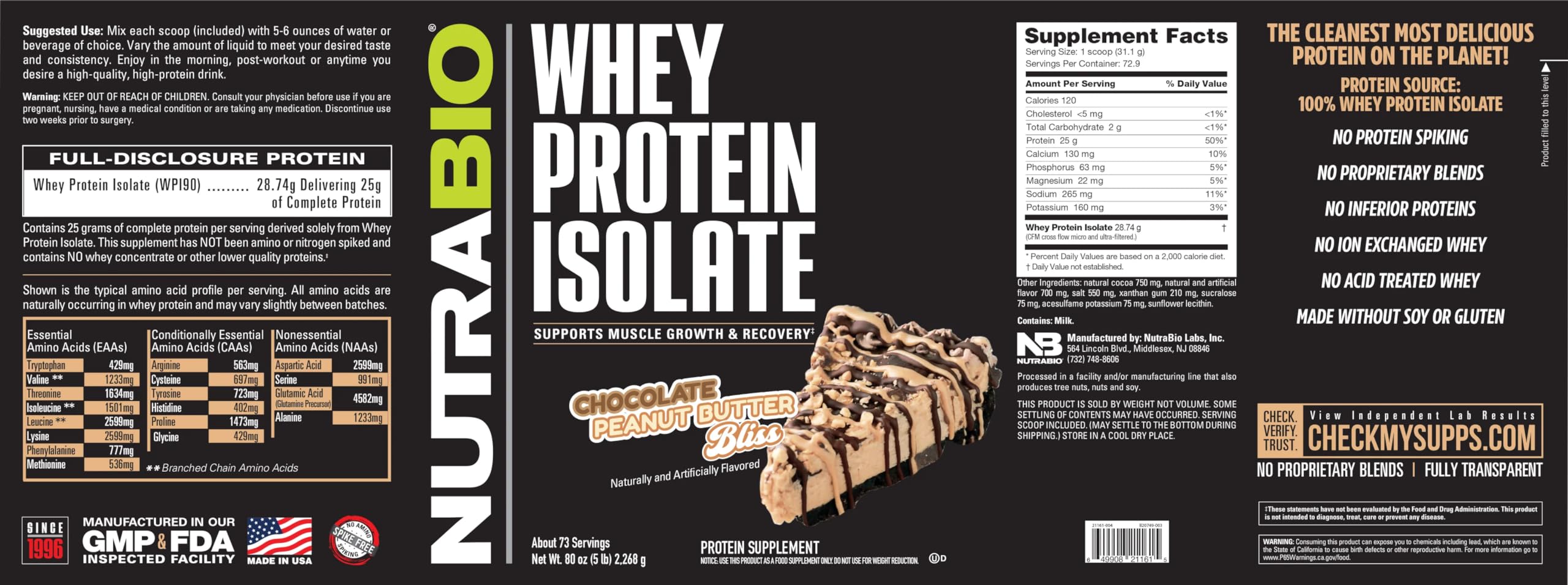 NutraBio Whey Protein Isolate Supplement – 25g of Protein Per Scoop with Complete NutraBio Au supplements
