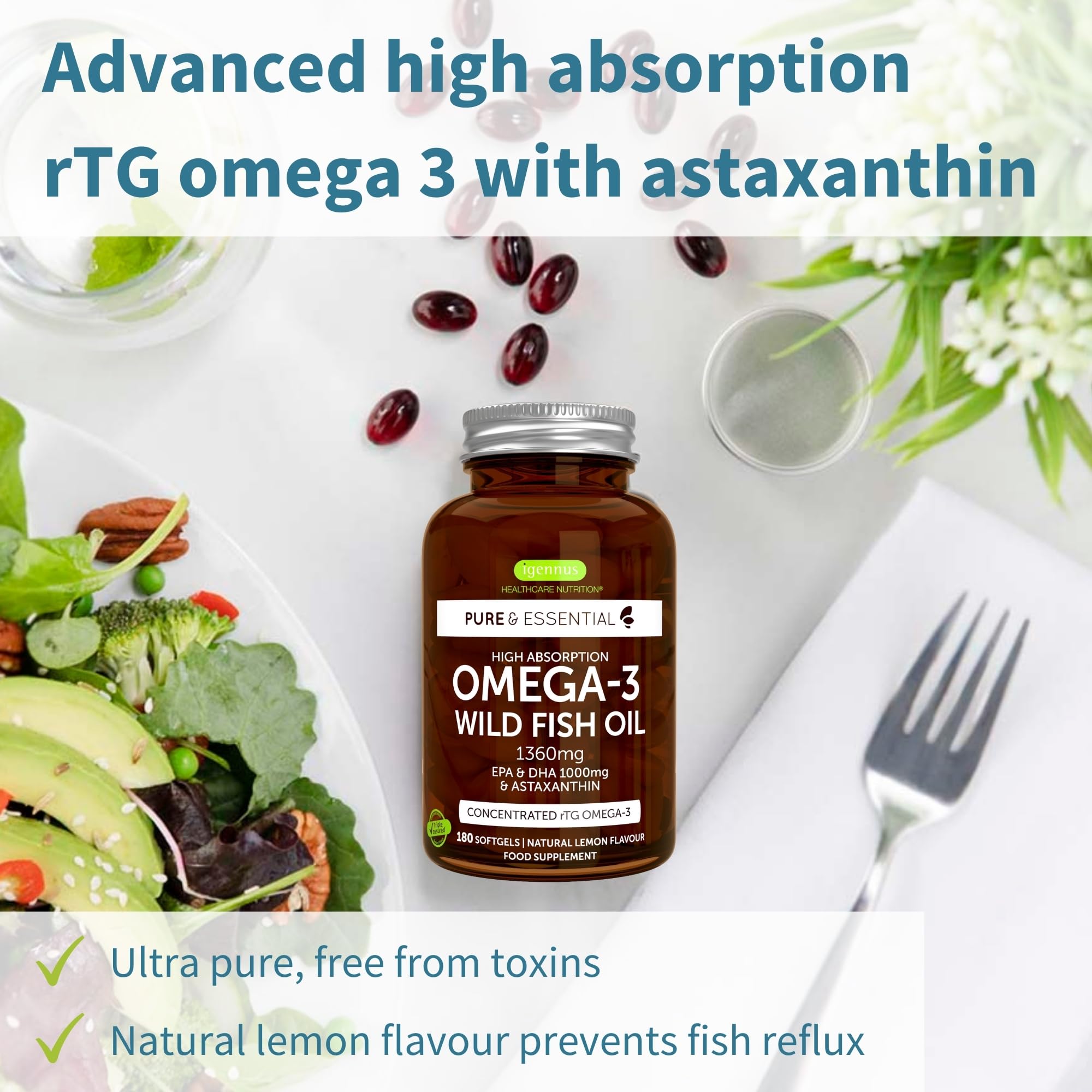 Omega-3 Wild Fish Oil & Astaxanthin, The Most Advanced High Absorption rTG Omega-3 Igennus Healthcare Nutrition Au supplements