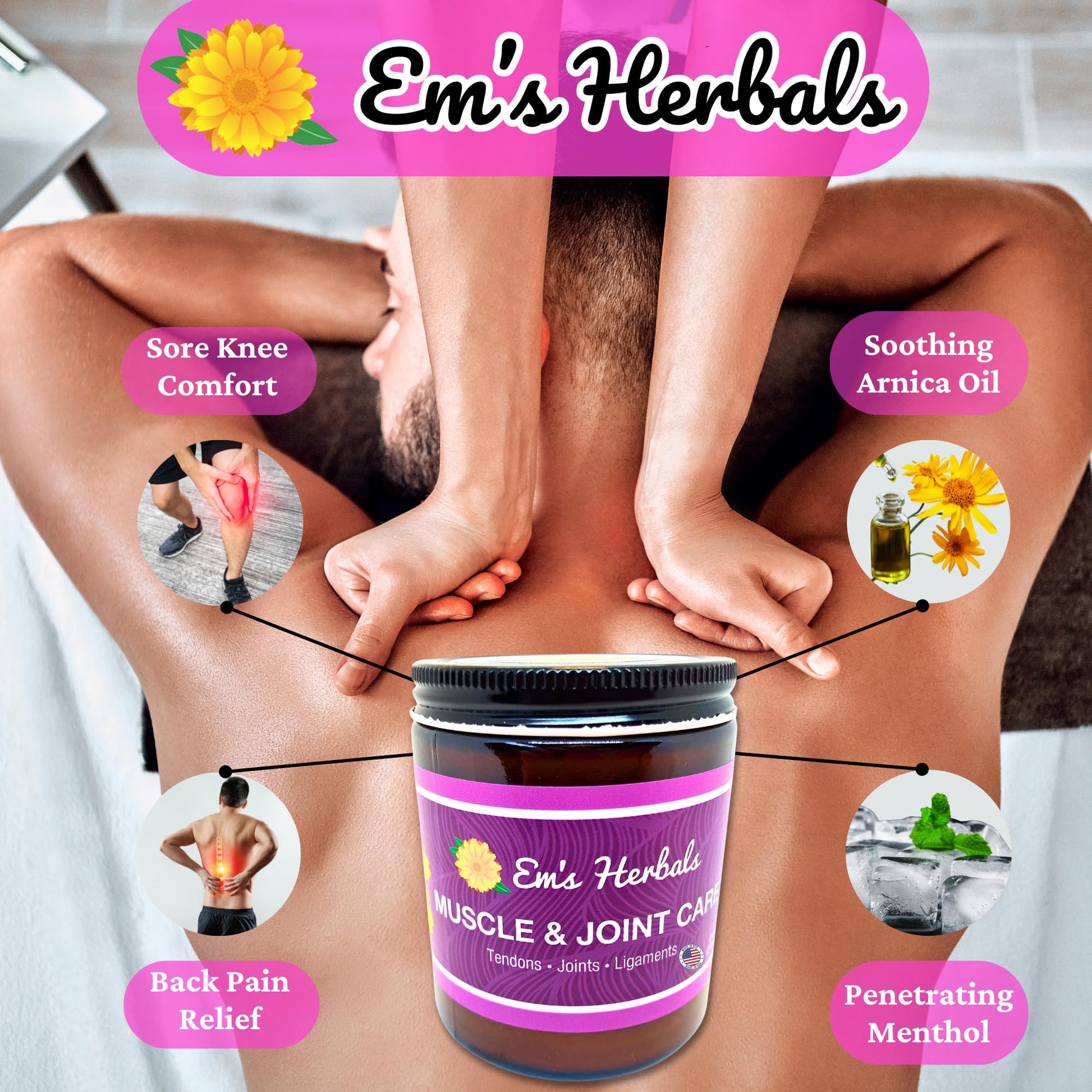 Em's Herbals, Muscle & Joint Care Arnica Salve - Amplified Arnica Salve Made with Menthol Crystals, and Effective Essential Oils to Penetrate Deep into Muscles, Joints, and Back Discomfort (2 oz) Em's Herbals Au supplements