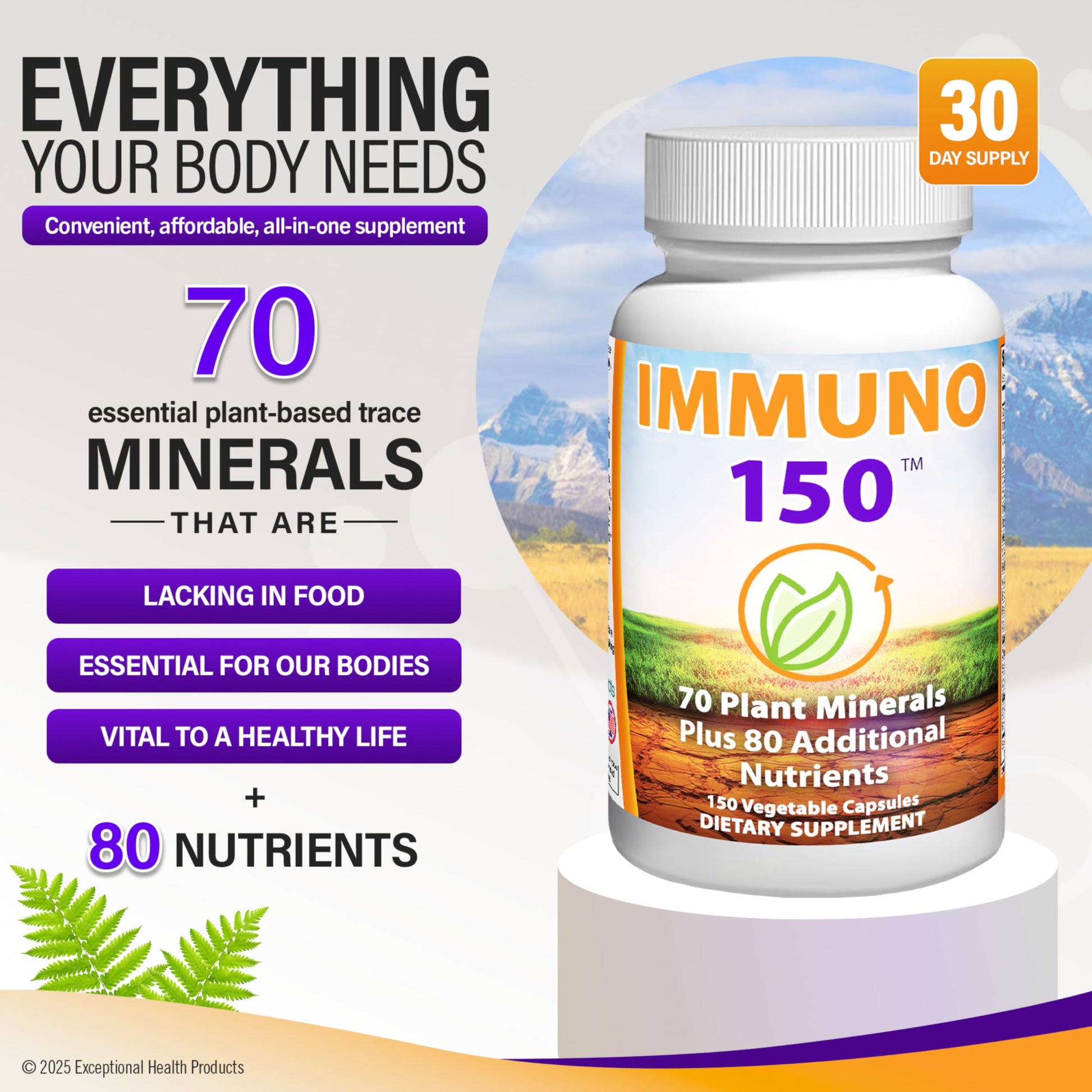Immuno 150, Immune Support Supplement, Packed with 70 Plant Minerals, 13 Essential Vitamins and 68 Additional Nutrients-150 Vegetable Capsules- Immune Boost for All Age Groups Immuno 150 Au supplements