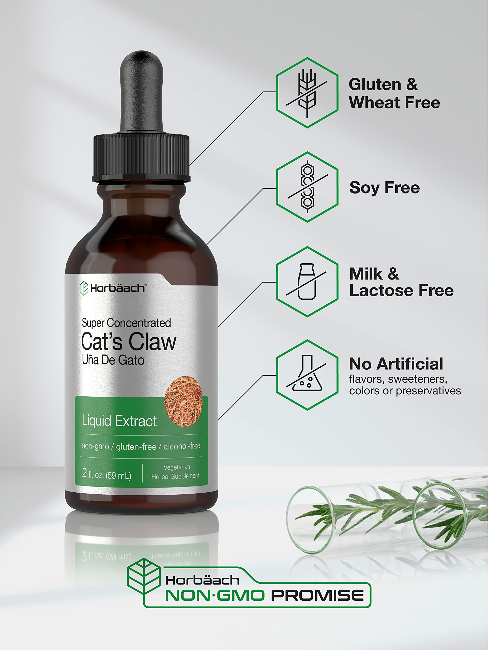 Cats Claw Herb Extract Tincture | 2 Fl Oz | Alcohol Free | Vegetarian, Non-GMO, Gluten Horbäach Au supplements