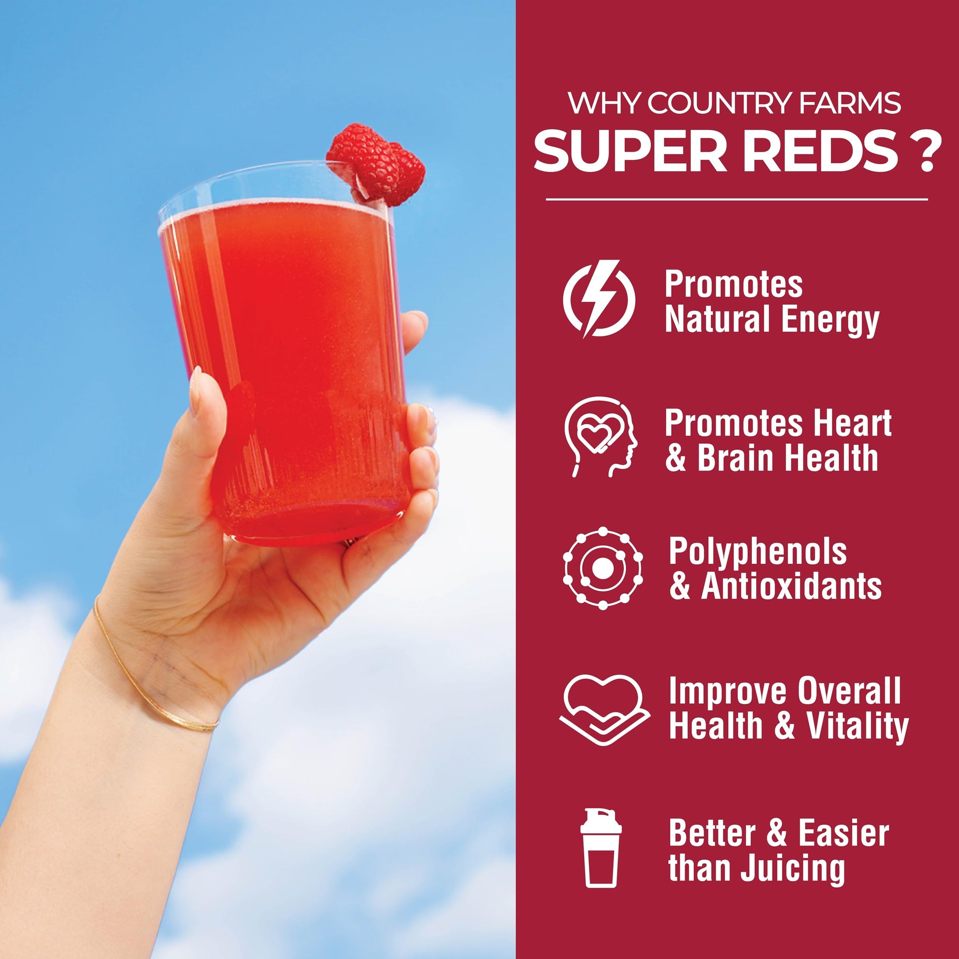 COUNTRY FARMS Super Reds, Energizing Polyphenol Superfood, 48 Super Fruits and Berries, Powerful Antioxidants and Polyphenols, Supports Energy, 20 Servings, Mixed Berry Flavor Country Farms Au supplements