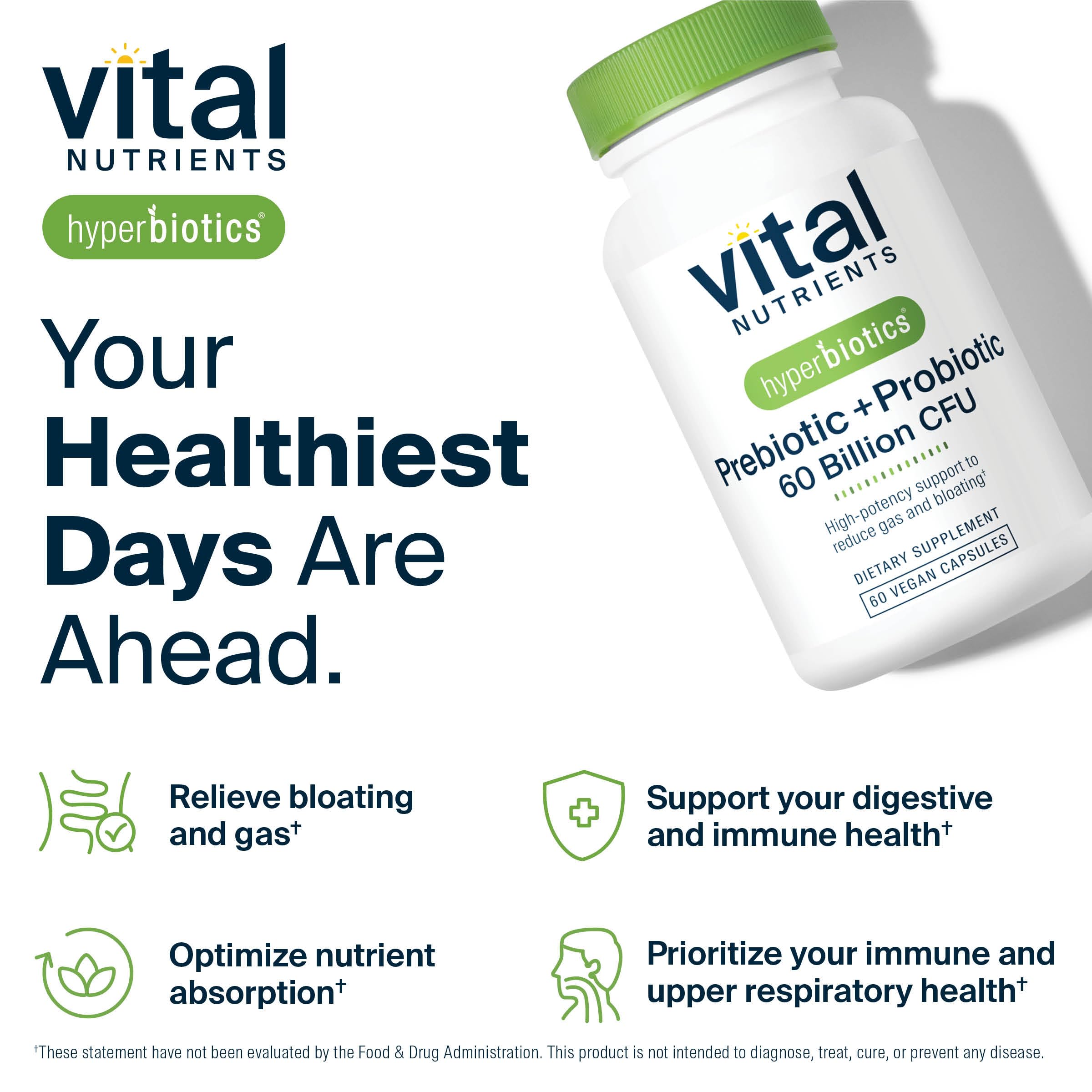 Hyperbiotics Vital Nutrients Prebiotic and Probiotic for Women and Men | 60 Billion CFU | Pre and Probiotics Supports Digestive Health, Constipation, Diarrhea, Gas & Bloating | 60 Vegan Capsules Hyperbiotics Au supplements