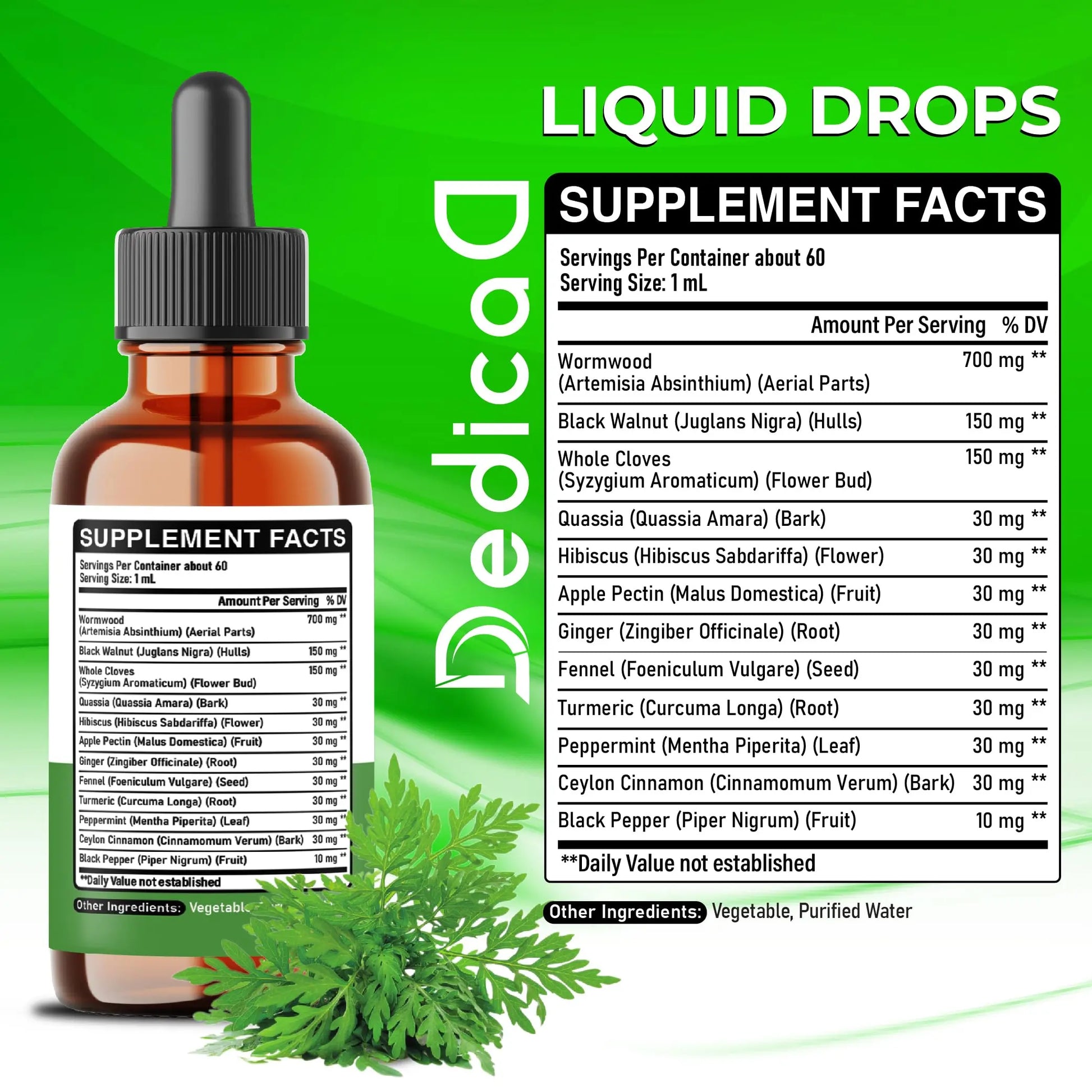DEDICAD 12in1 Wormwood Liquid Drops - Black Walnut Wormwood Tincture Liquid Extract Whole Cloves and 9 More Herbs - 60 Days Supply DEDICAD Au supplements