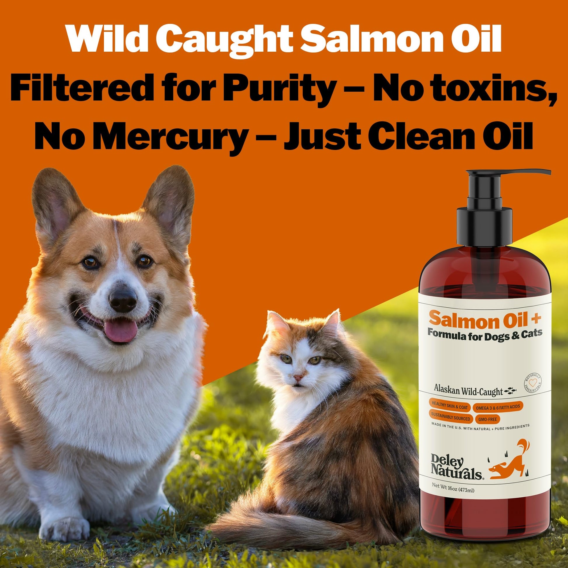 Deley Naturals Wild Alaskan Salmon Oil for Dogs & Cats - New and Improved Salmon Oil Plus Formula - Fish Oil for Dogs with Omega 3, DHA and EPA - Omega 3 for Healthy Skin and Coat - 8oz Made in USA Deley Naturals Au supplements