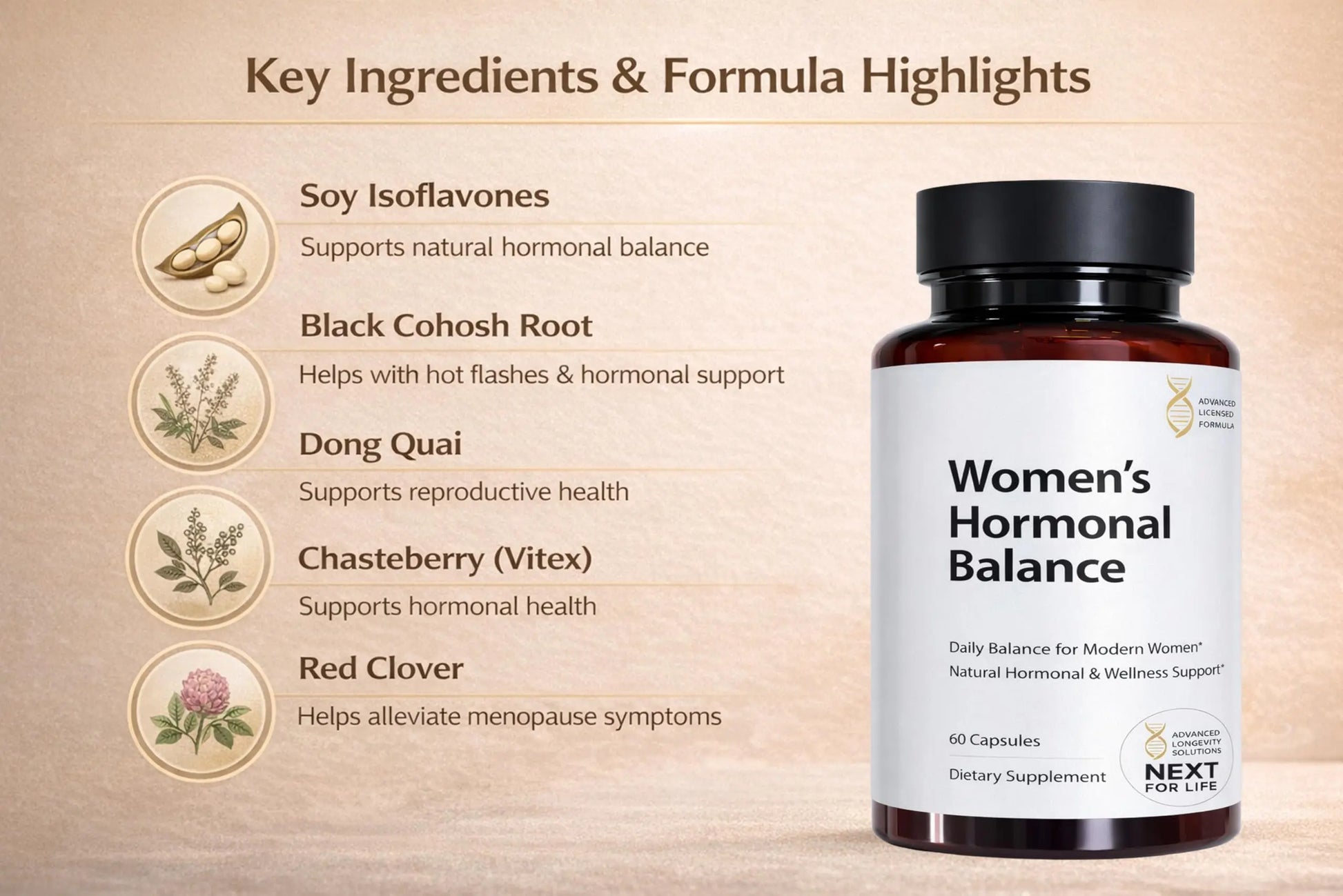 Women’s Hormonal Balance Supplement – Menopause & PMS Support – Mood, Energy & Cycle Regulation – Botanical Formula – 60 Capsules Next For Life Au supplements