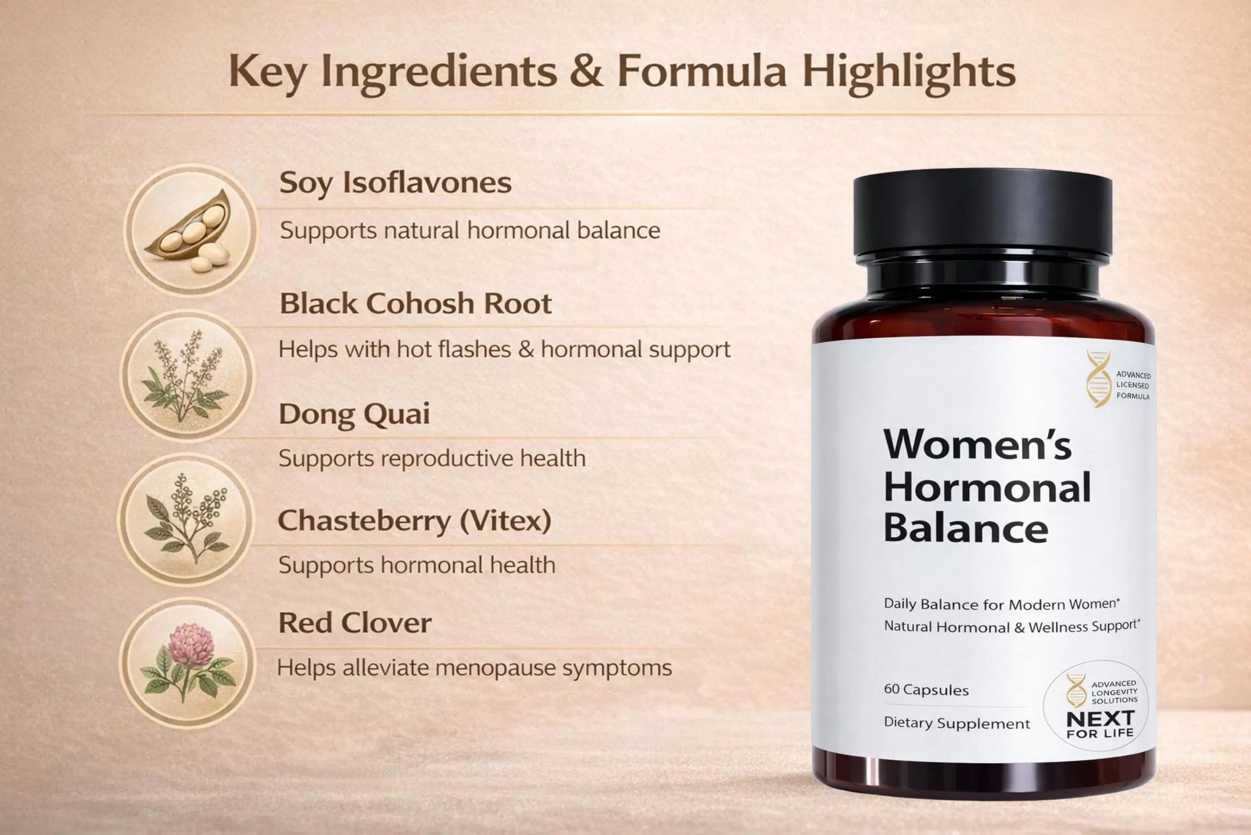 Women’s Hormonal Balance Supplement – Menopause & PMS Support – Mood, Energy & Cycle Regulation – Botanical Formula – 60 Capsules Next For Life Au supplements