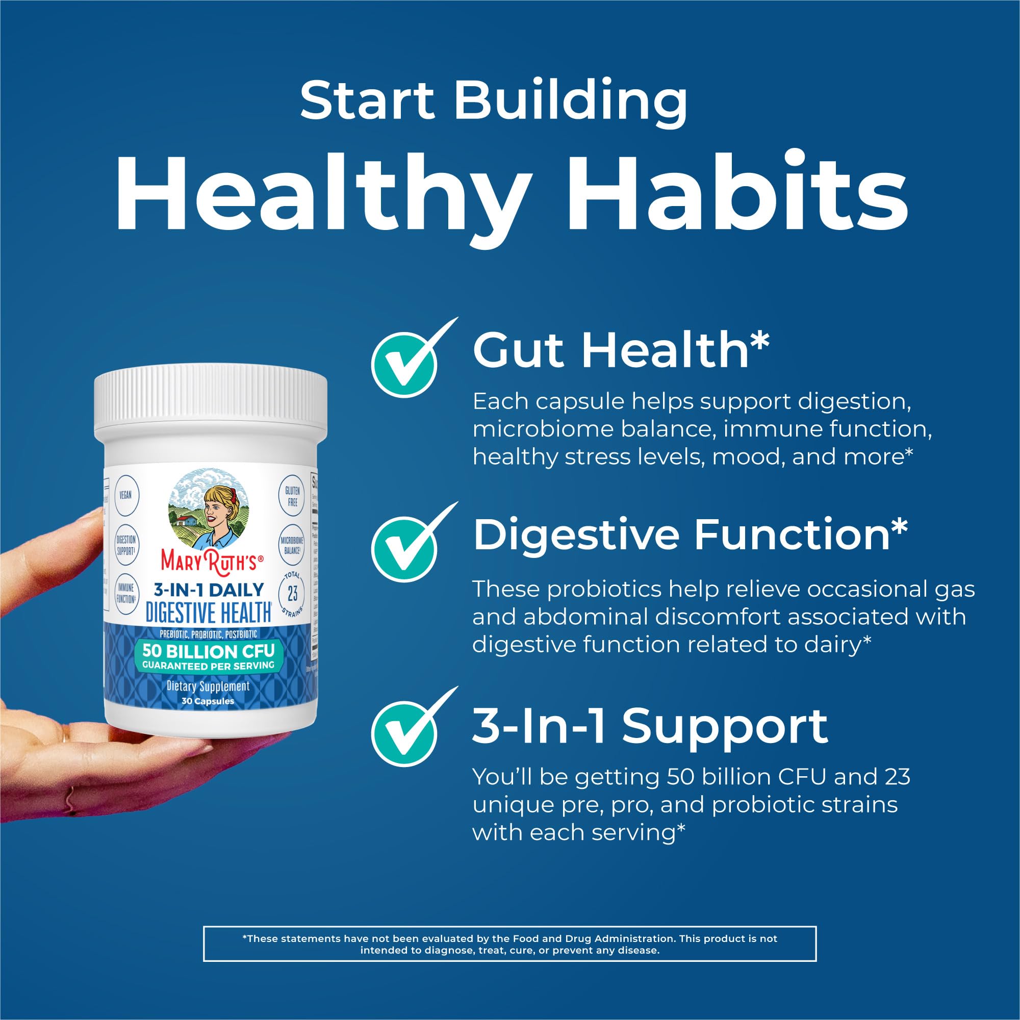 MaryRuth's 3-in-1 Probiotics for Digestive Health | Prebiotic & Postbiotic | Gut Health Supplement for Women & Men | 23 Unique Strains | Immune Support | 50 Billion CFU | 30 Servings MARYRUTH'S Au supplements