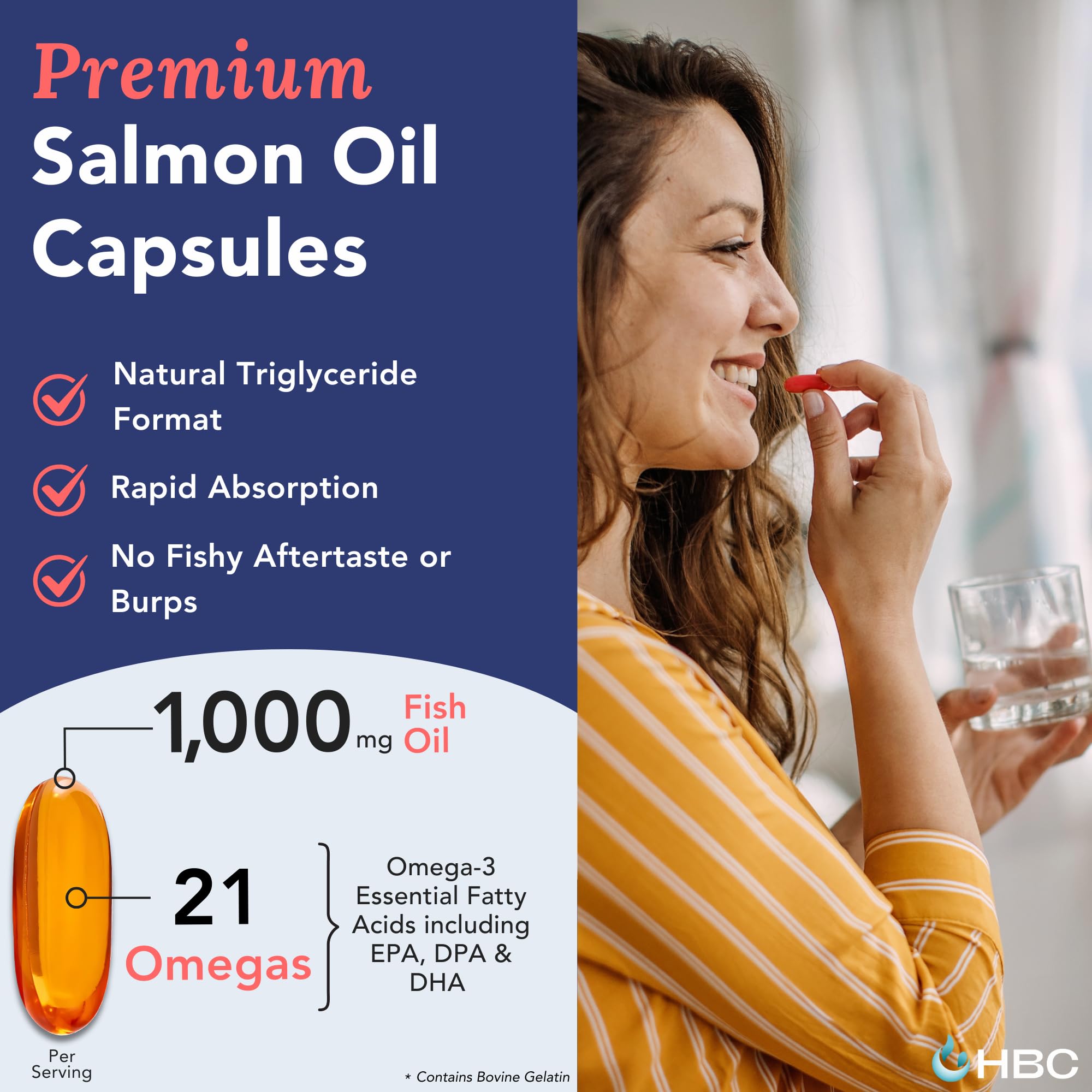 High Strength Omega 3 Fish Oil - 1000mg, Norwegian Salmon Oil with EPA & DHA, No Burping or Aftertaste, Omega 3 Fatty Acids Supplement for Eye, Brain & Heart, Triglyceride Form - 180 Capsules Hofseth BioCare Au supplements