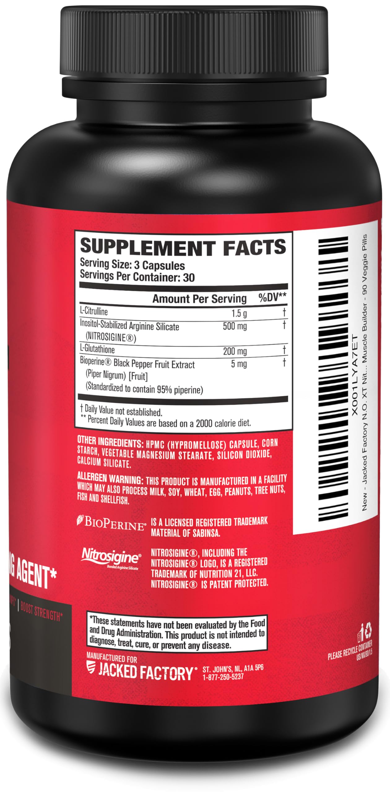 Jacked Factory N.O. XT Nitric Oxide Supplements for Men w/Nitrosigine L Arginine L Citrulline Supplement for Muscle Pumps & Vascularity - Pre Workout Nitric Oxide Booster & Muscle Builder - 90 Caps Jacked Factory Au supplements