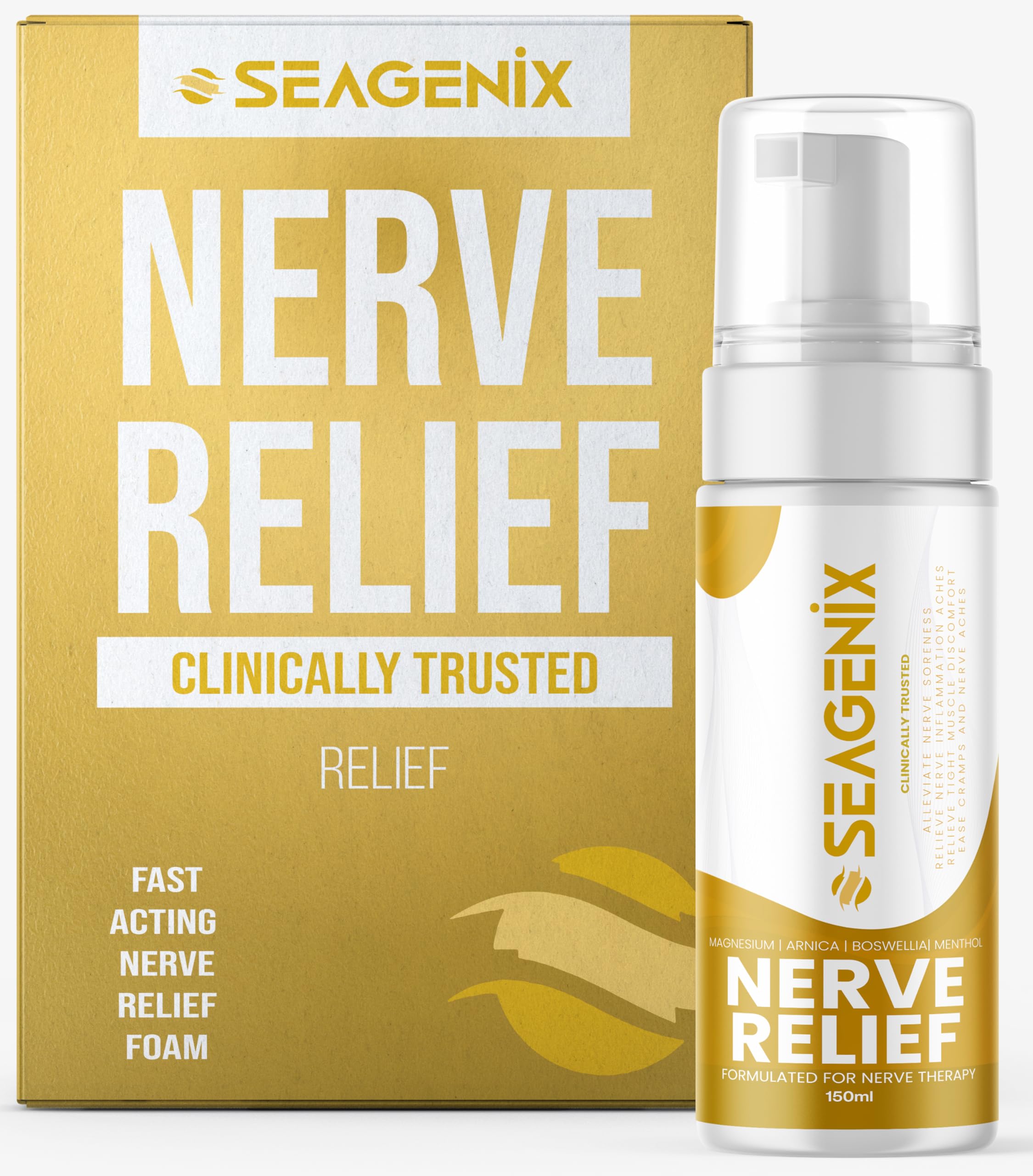 Seagenix Nerve Relief Muscle Foam - Nerve Spray Magnesium - Arnica - Boswellia - Menthol Formula - Nerve and Muscle Relief – Fast-Acting with Magnesium Sulfate - 150 ml - 1 Count Seagenix Au supplements