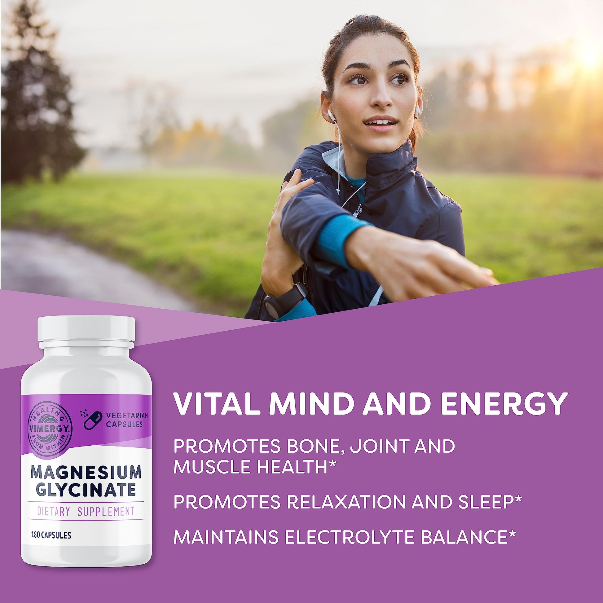 VIMERGY Magnesium Glycinate – Stress Support – Chelated to Avoid Tummy Upset*– Promotes Heart Health & Energy*– Kosher, Vegan Gluten-Free – 180 Caps Vimergy Au supplements