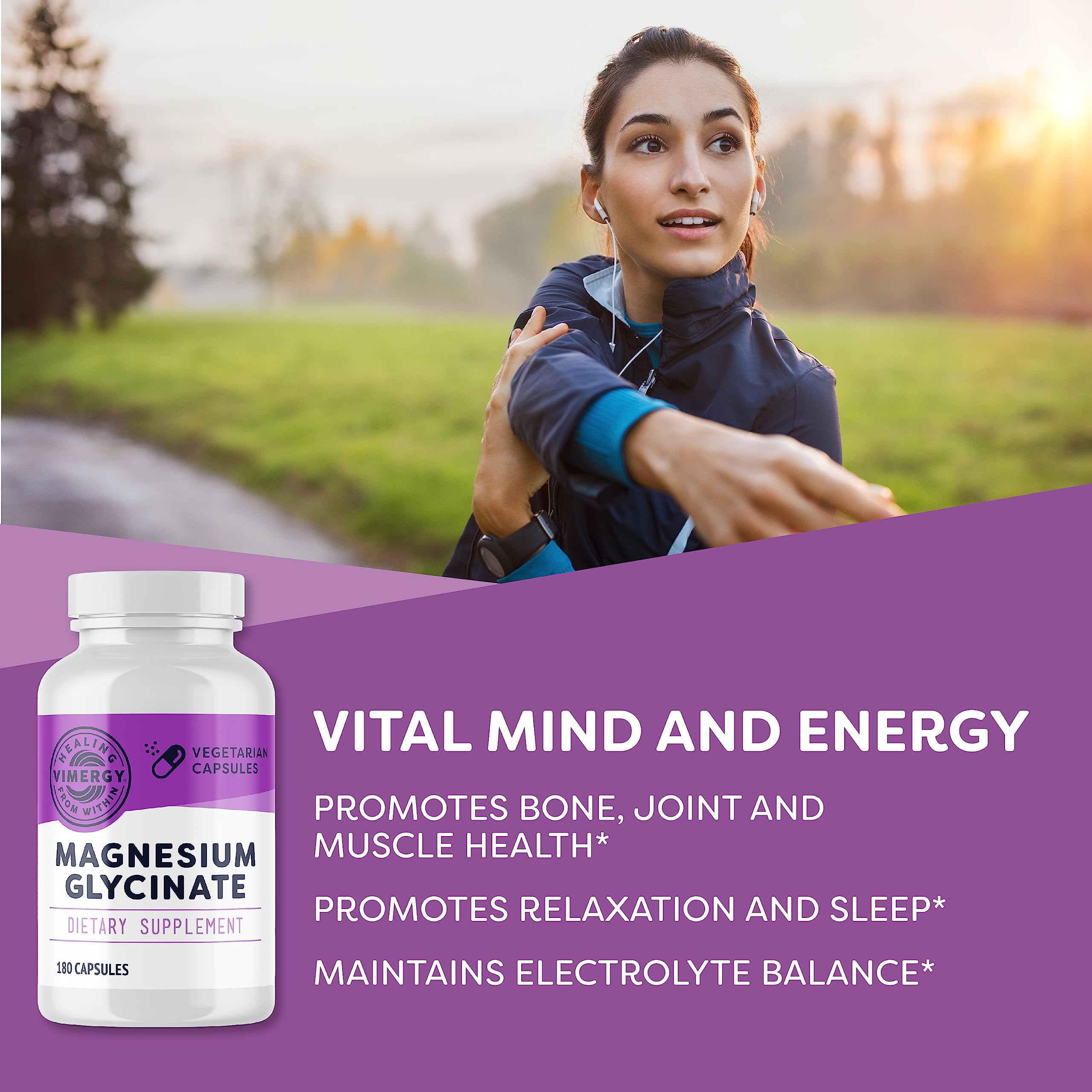 VIMERGY Magnesium Glycinate – Stress Support – Chelated to Avoid Tummy Upset*– Promotes Heart Health & Energy*– Kosher, Vegan Gluten-Free – 180 Caps Vimergy Au supplements