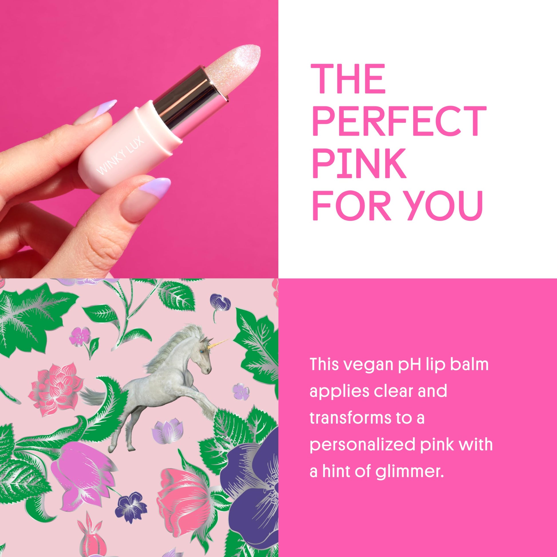 Winky Lux Unicorn Glimmer Balm -Hydrating ph Lip Balm, Natural Pink Tint with pH Color Changing, Moisturize & Soften Lips While Leaving Sheer Pink Tint, with Vanilla Scent Winky Lux Au supplements