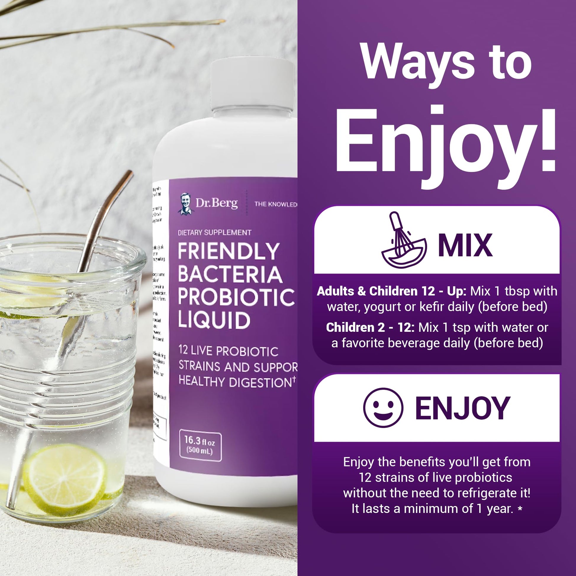 Dr. Berg's Friendly Probiotic Liquid Supplement Drink Mix w/ 12 Live Probiotics Strains Dr. Berg Nutritionals Au supplements