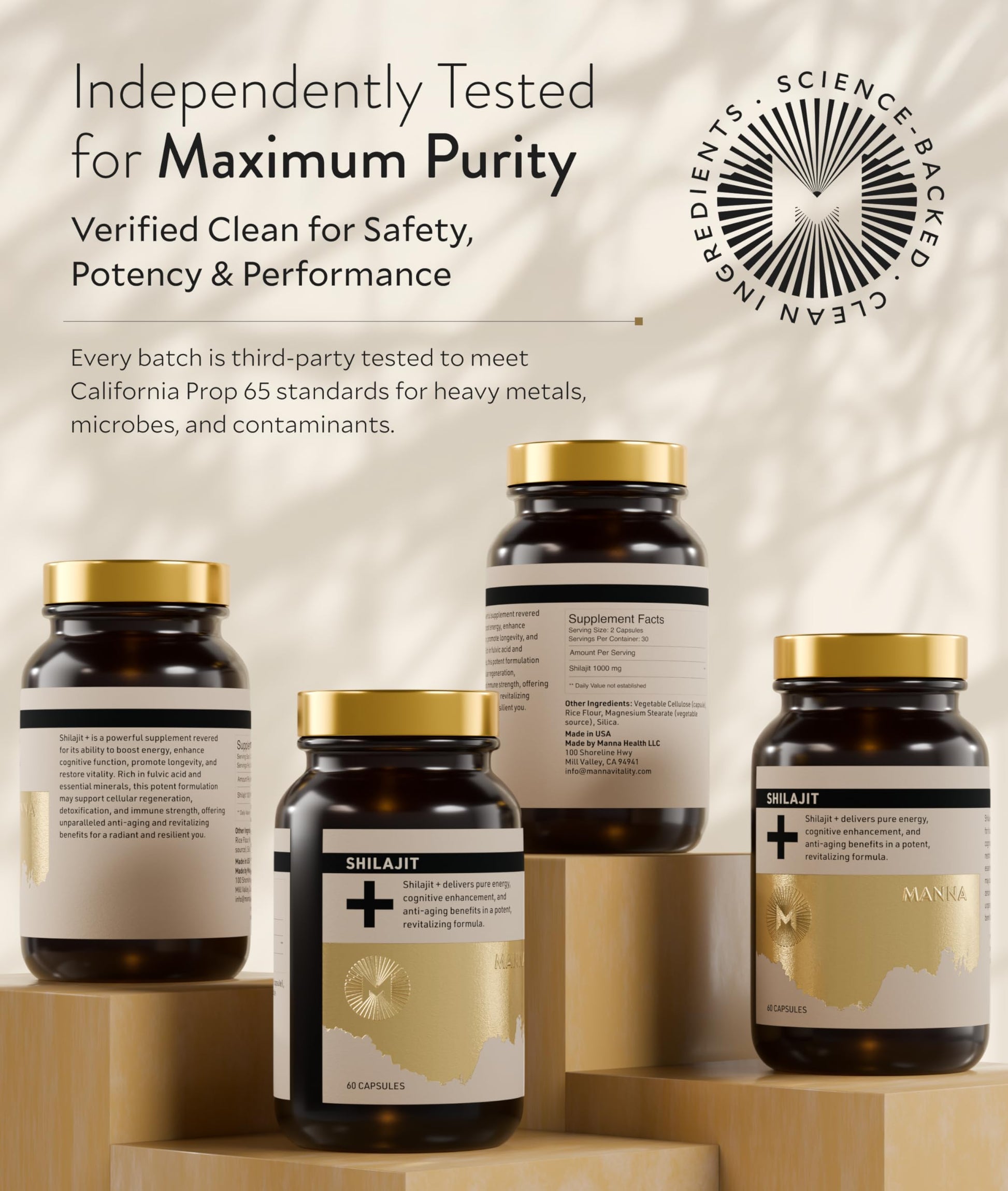 Manna Vitality Shilajit+ Capsules | 1000mg Purified Himalayan Shilajit Resin Supplement | Highest Bioavailability | Energy, Performance, Detox, Vitality, Mental Clarity & Cognitive Support | 60 Count M Manna Au supplements