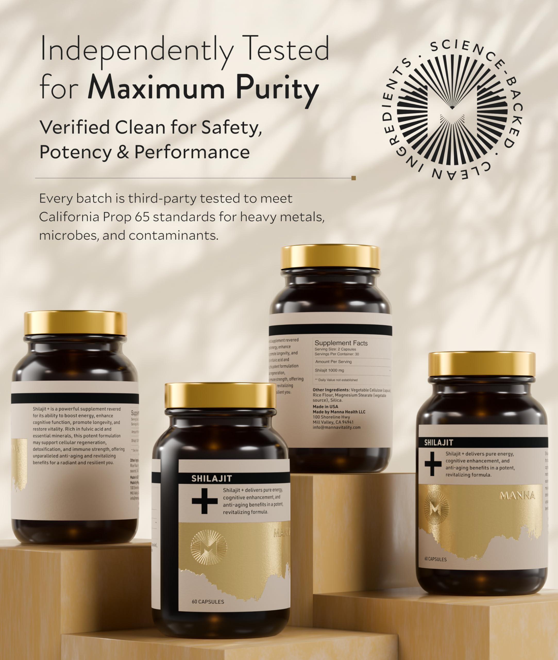 Manna Vitality Shilajit+ Capsules | 1000mg Purified Himalayan Shilajit Resin Supplement | Highest Bioavailability | Energy, Performance, Detox, Vitality, Mental Clarity & Cognitive Support | 60 Count M Manna Au supplements
