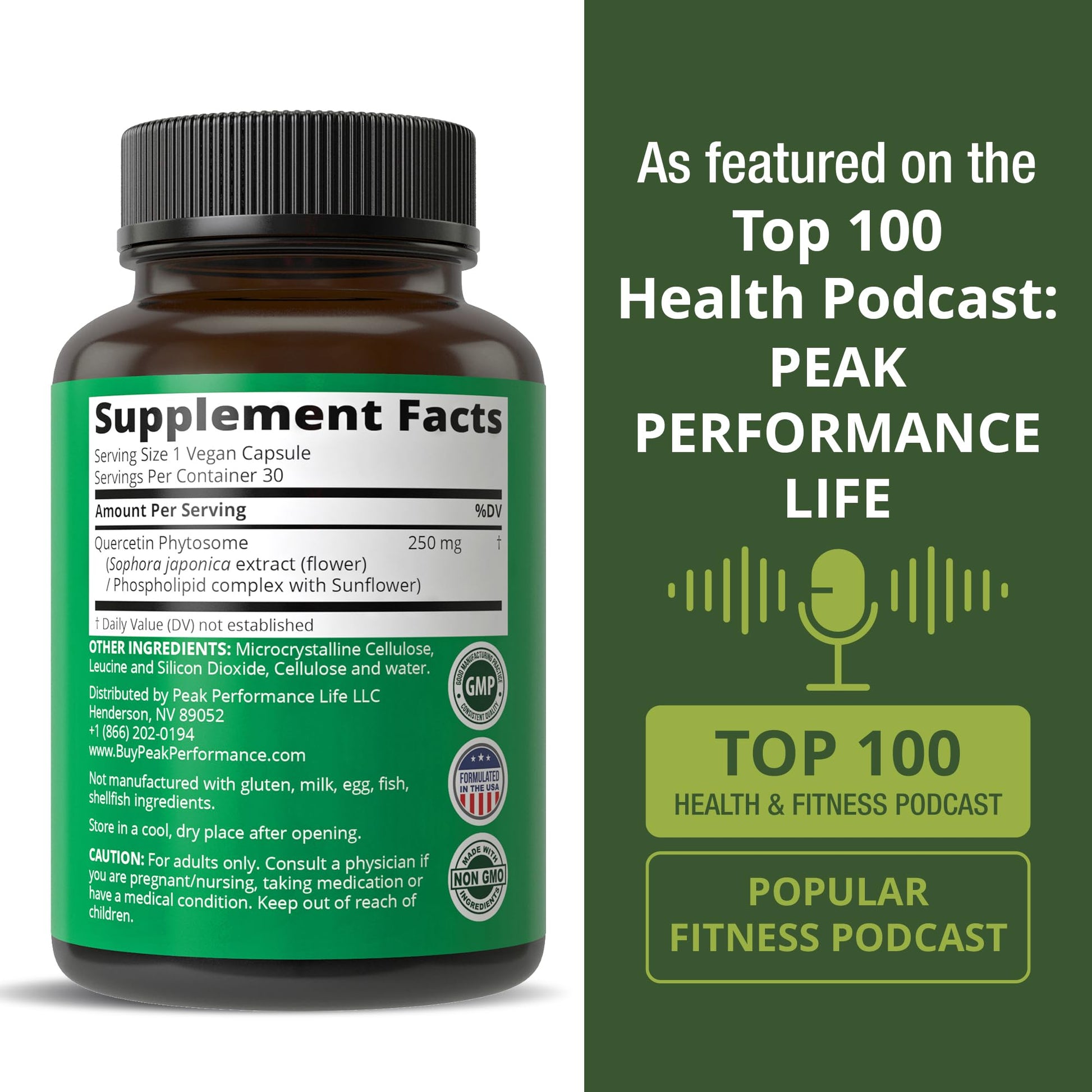 Peak Performance Ultra Pure Quercetin Phytosome Vegan Capsules - Rich Sophora Japonica Extract for Max Absorption Now. Quercetin 250mg Supplement Capsules. Made in USA Peak Performance Au supplements