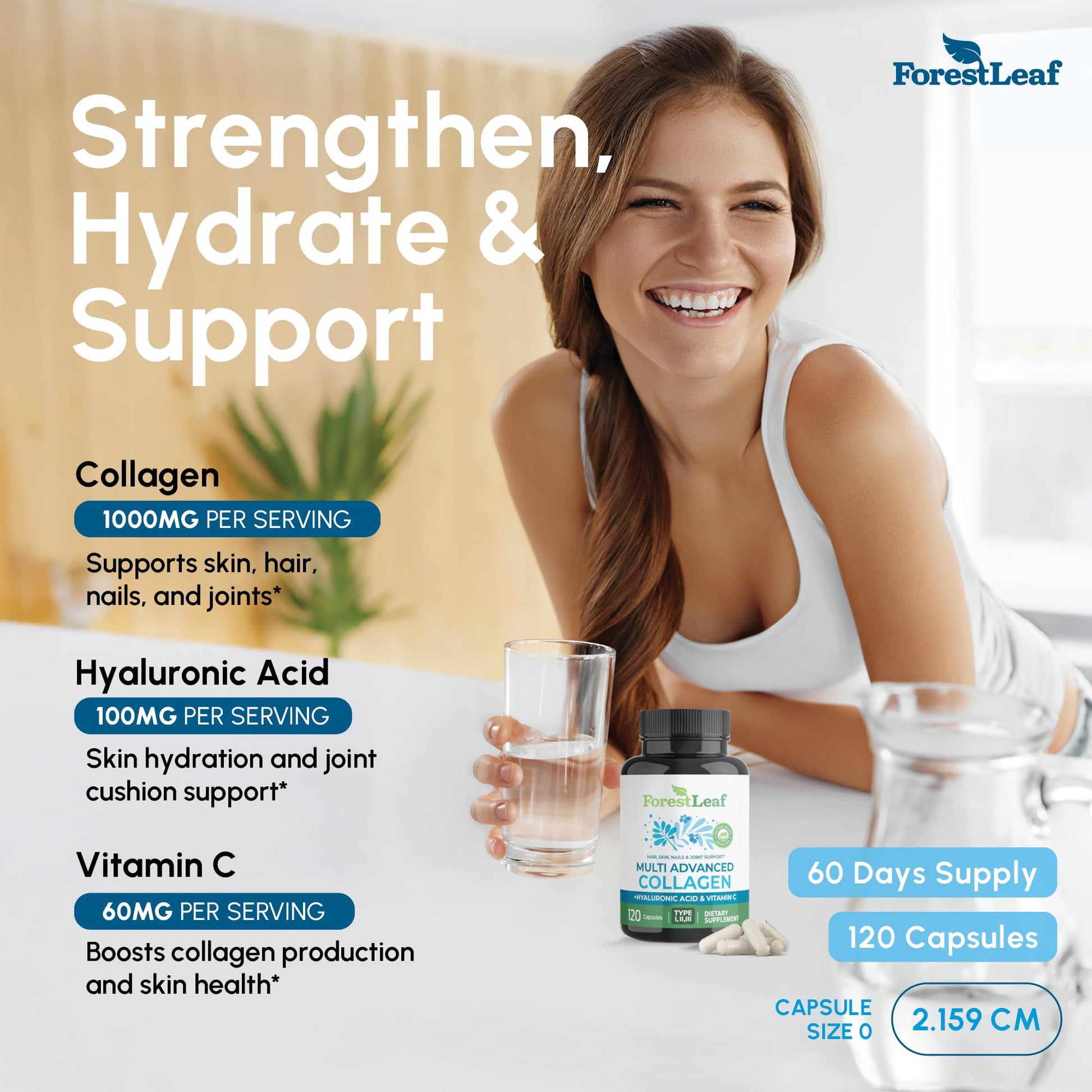ForestLeaf Multi Collagen Pills with Hyaluronic Acid + Vitamin C | Hydrolyzed Collagen Supplements for Women or Men | Multi Collagen Capsules Peptides for Skin, Wrinkles, 120 Caps ForestLeaf Au supplements