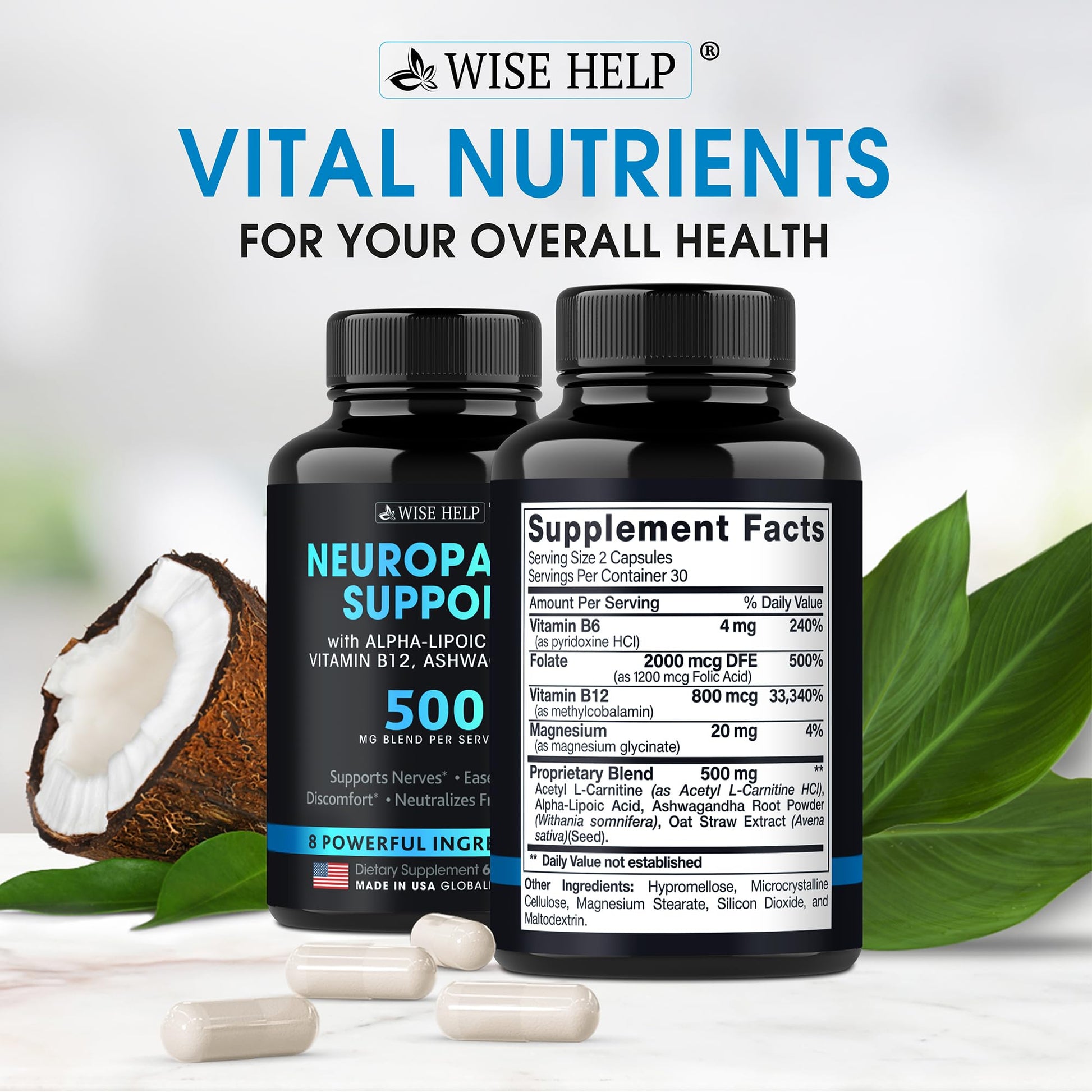Neuropathy Support Natural Nerve Discomfort Relief - Made in USA - Nerve Antioxidant for Trigeminal Neuralgia, Diabetic & Peripheral Neuropathy - Hands, Neck, Feet & Toes Treatment Formula - Pack of 2 WISEHELP Au supplements
