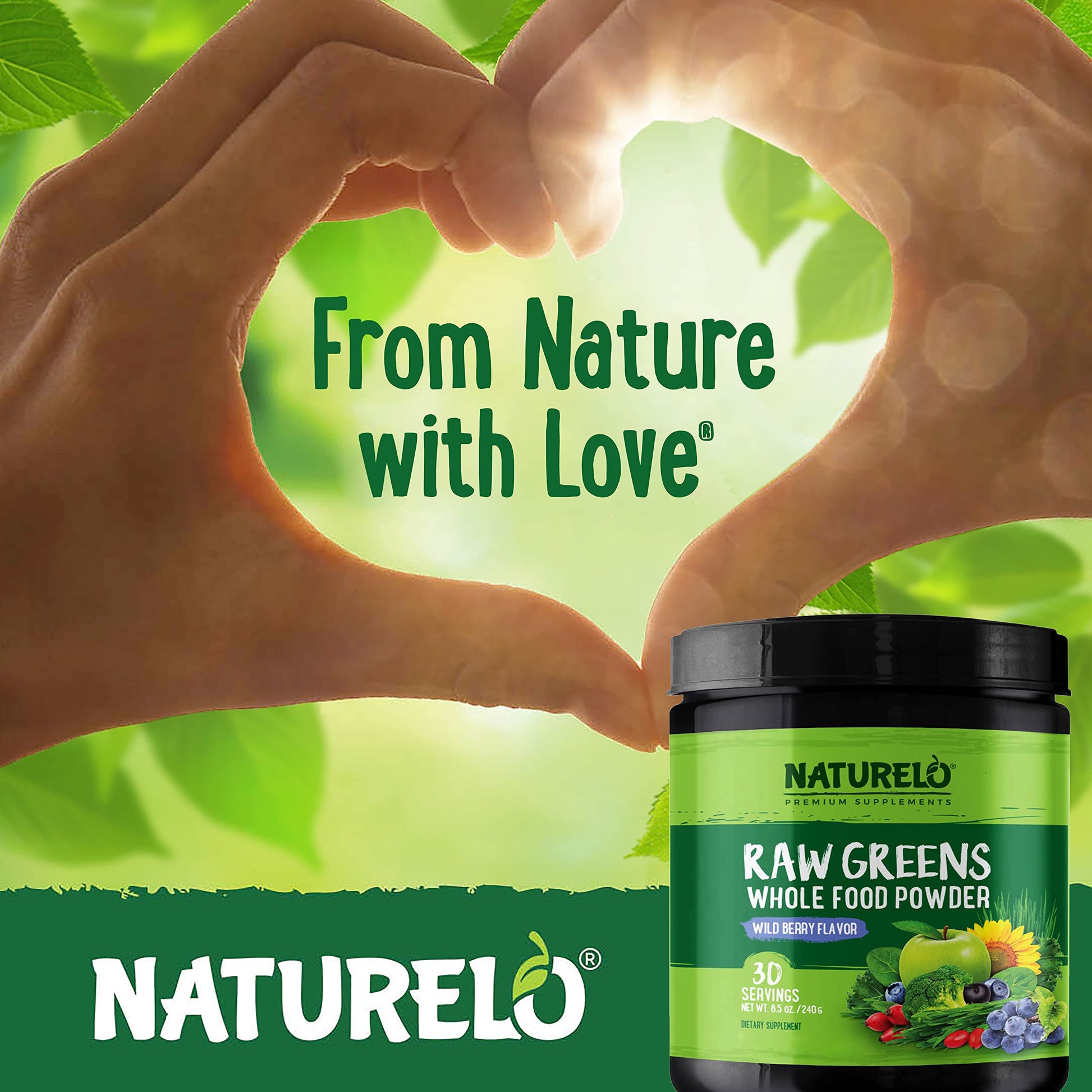 NATURELO Raw Greens Superfood Powder - Wild Berry Flavor - Boost Ener NATURELO Au supplements