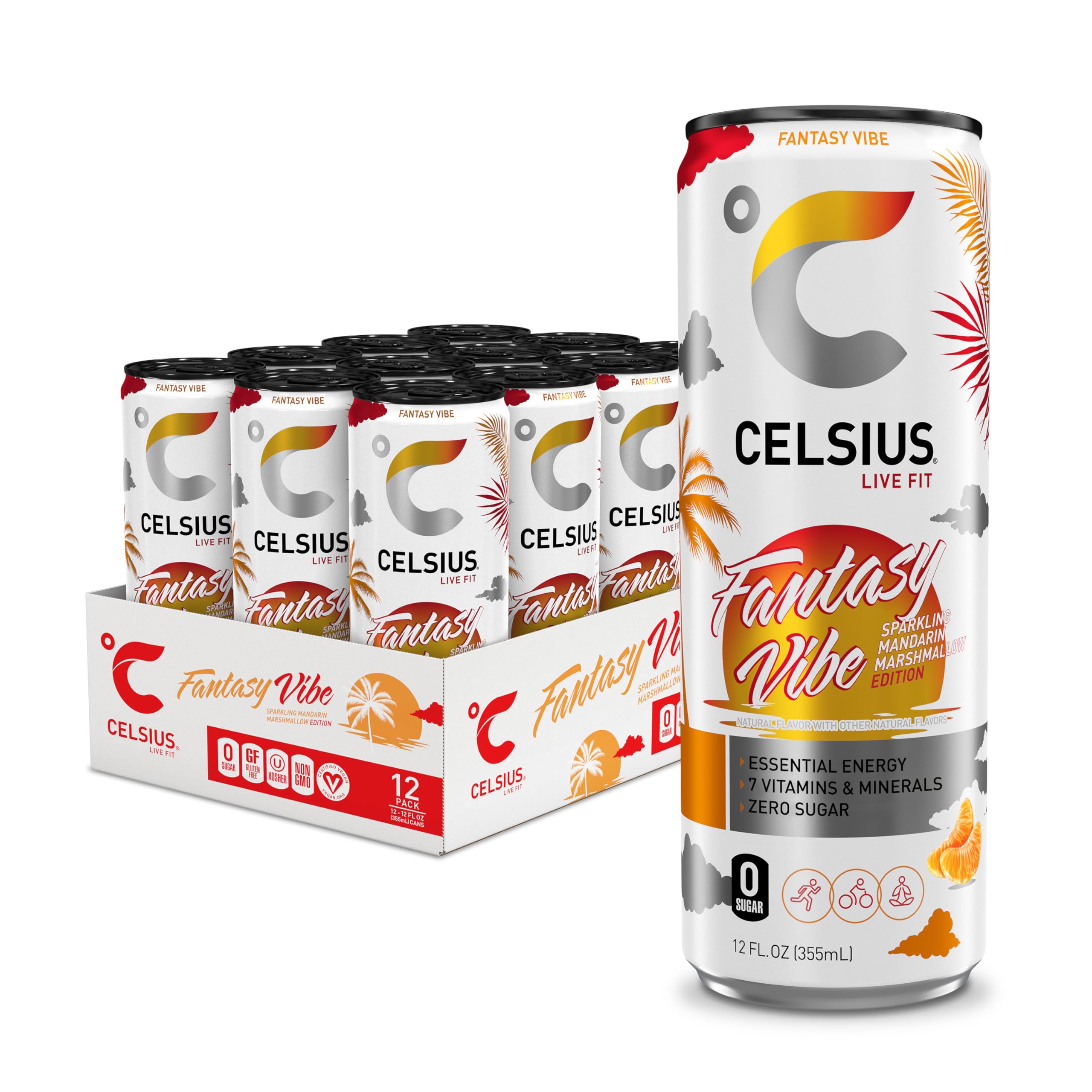 CELSIUS Sparkling Fantasy Vibe, Functional Essential Energy Drink, 12 Fl Oz (Pack of 12) CELSIUS Au supplements