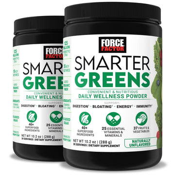Force Factor Smarter Greens Daily Wellness Powder 2-Pack to Support Energy, Immunity & Digestion, Superfood Greens Powder with Vitamins, Minerals & Probiotics, Unflavored, 60 Servings Force Factor Au supplements