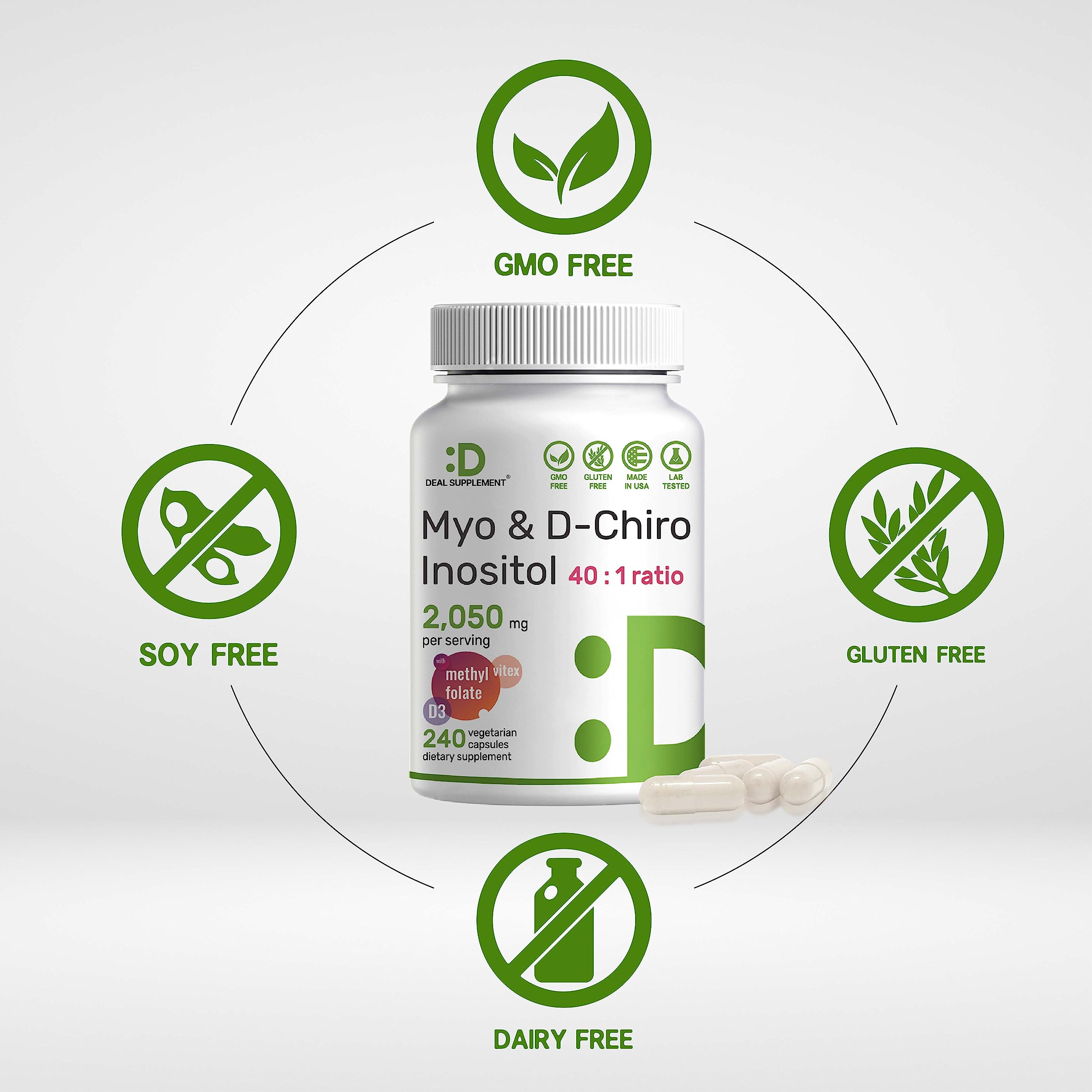 Myo-Inositol & D-Chiro Inositol Supplement (40:1) 2,050mg Per Serving, 240 Veggie Cap DEAL SUPPLEMENT Au supplements