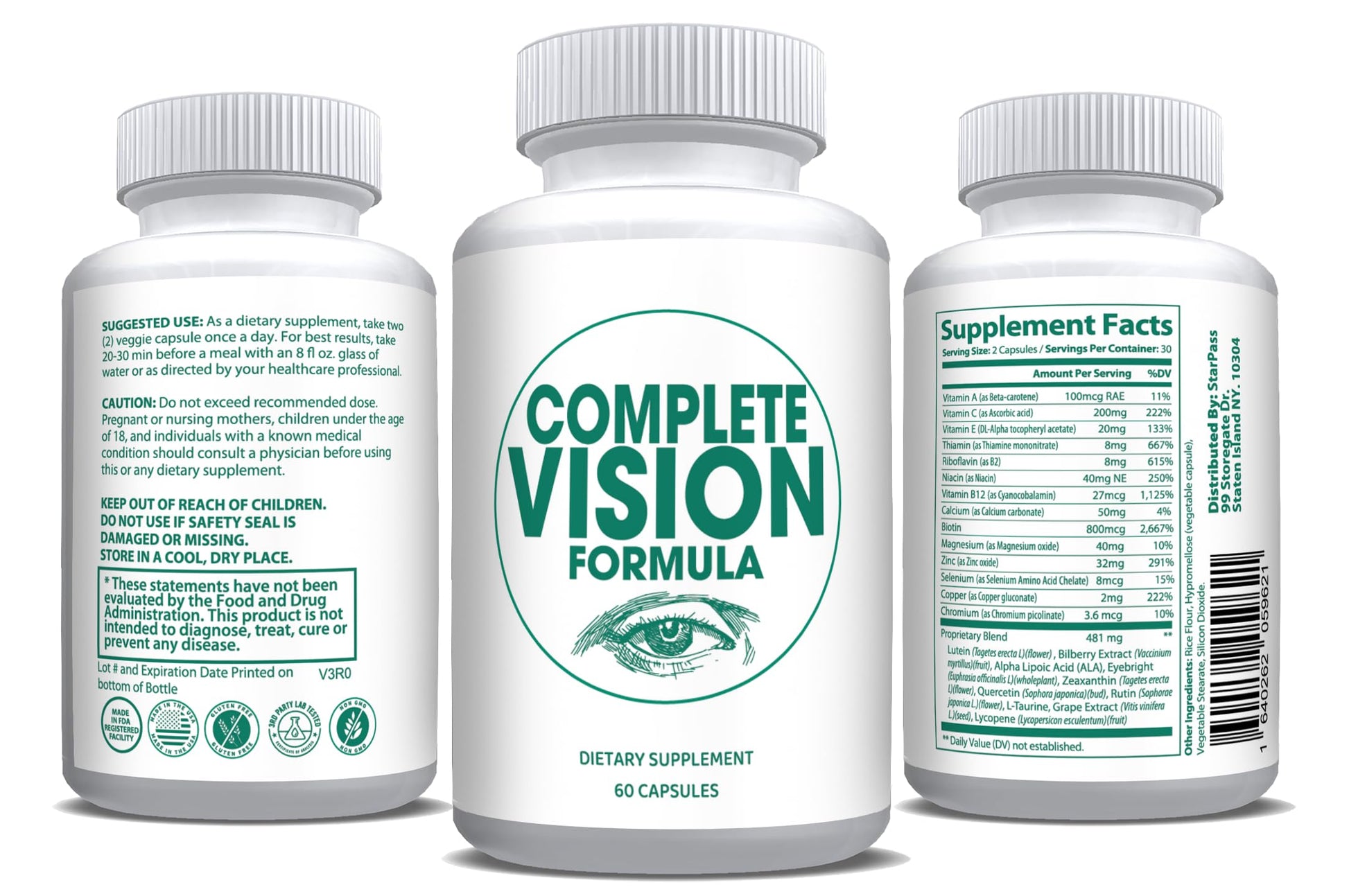 Pure Eye Health Vitamin & Mineral Supplements for Adults | #1 Complete Research Vision Formula w/Bilberry, Lutein, Zeaxanthin, Lycopene, Resveratrol | Supports Eye Strain, Dry Eyes 60 Capsules StarPass Labs Au supplements