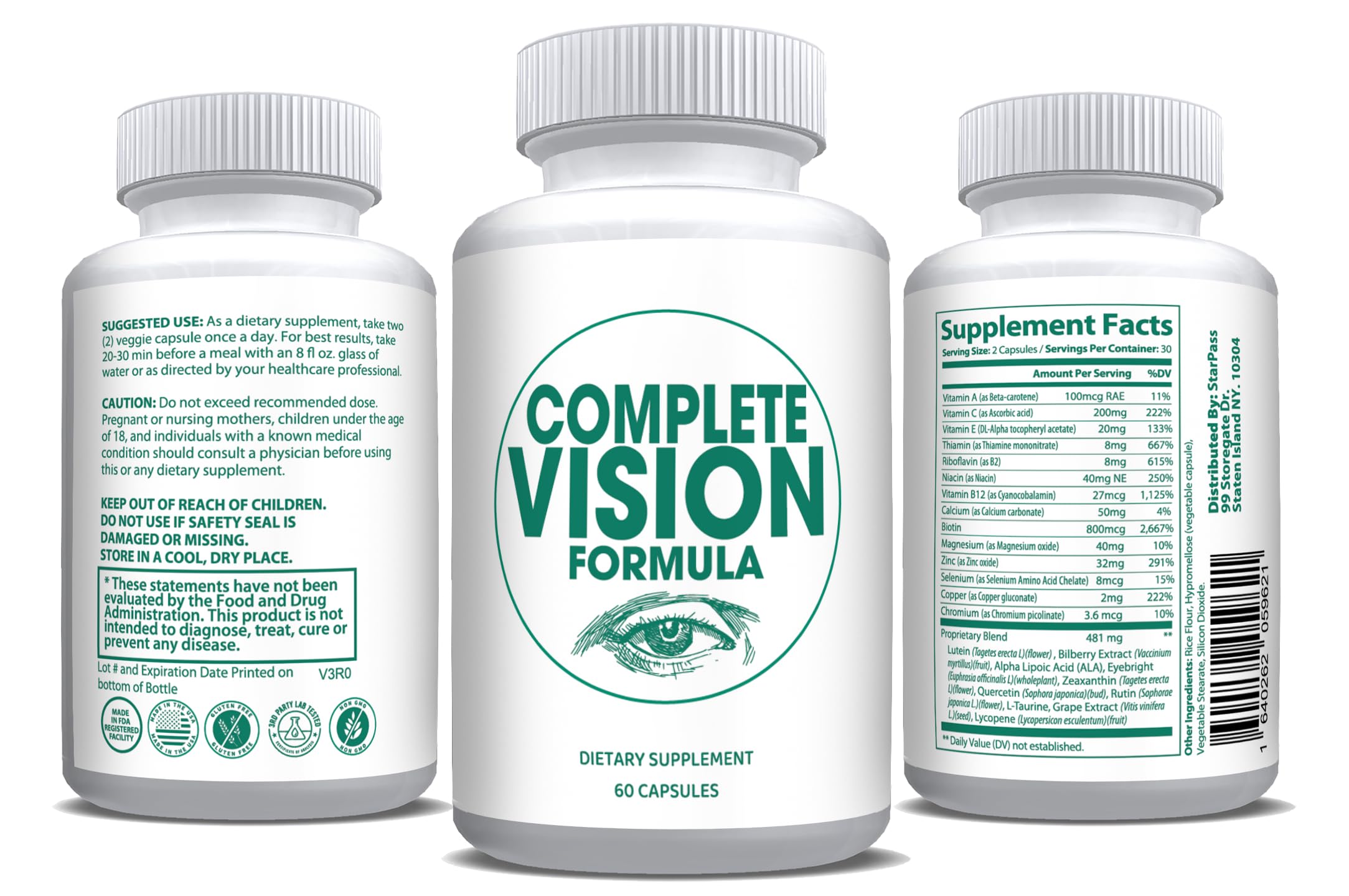 Pure Eye Health Vitamin & Mineral Supplements for Adults | #1 Complete Research Vision Formula w/Bilberry, Lutein, Zeaxanthin, Lycopene, Resveratrol | Supports Eye Strain, Dry Eyes 60 Capsules StarPass Labs Au supplements