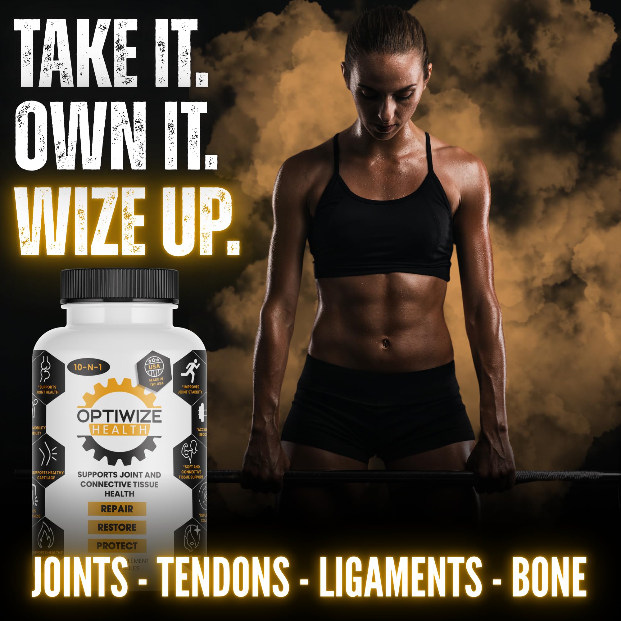 OptiWize 10-N-1 Joint Support Hydrolyzed Collagen,MSM, Hyaluronic Acid, Glucosamine,Chondroitin & More- Targets Joint Discomfort, Improves Mobility & Flexibility 320 Caps for Men & Women Made in USA OptiWize Au supplements