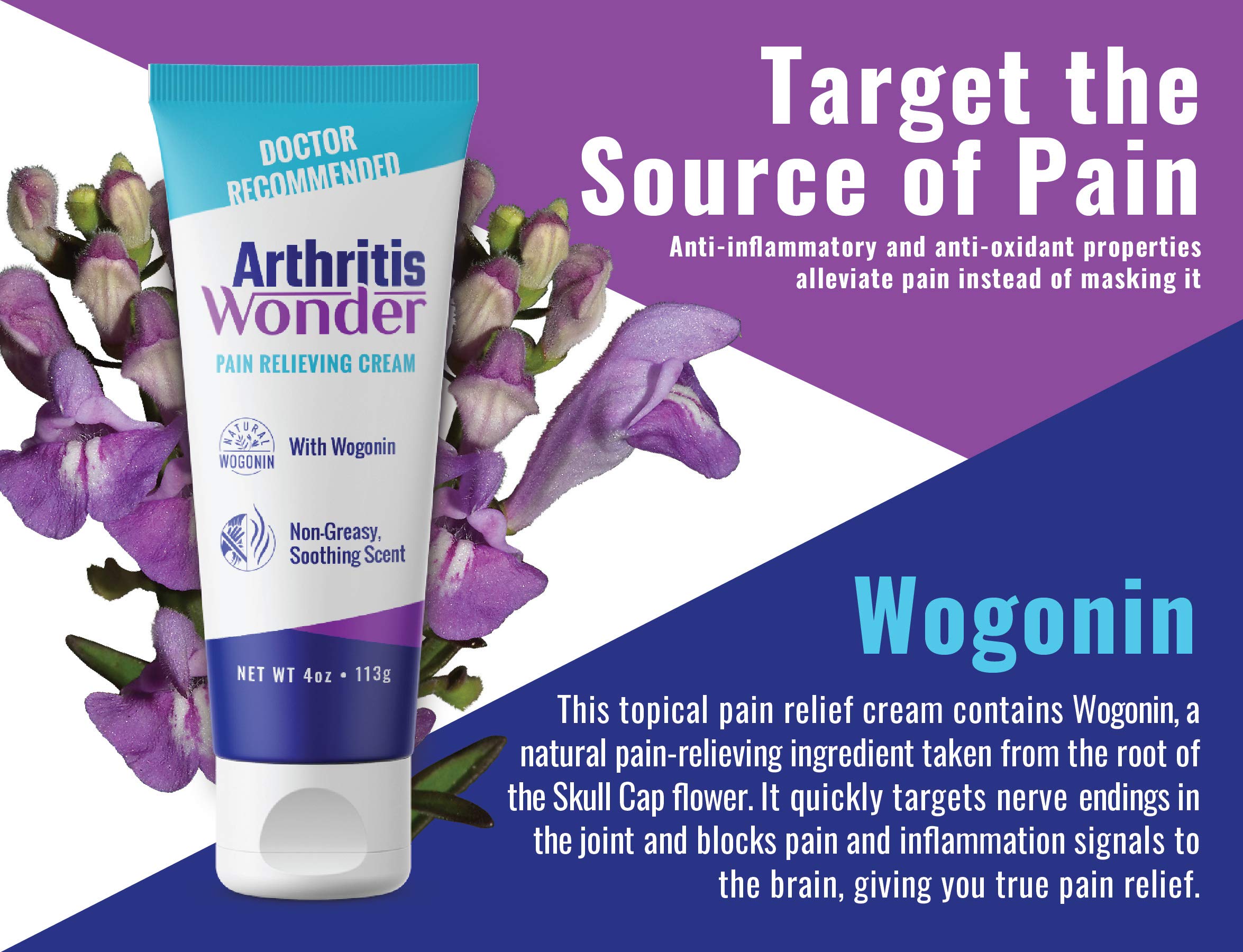 Arthritis Wonder Pain Relief Cream, 4 oz – Arthritis Pain Relief Cream for Hand, Knee, Foot and Wrist Joints – Fast-Acting, Deep Penetrating, Non-Greasy Formula with Natural Wogonin - 2 Pack Arthritis Wonder Au supplements