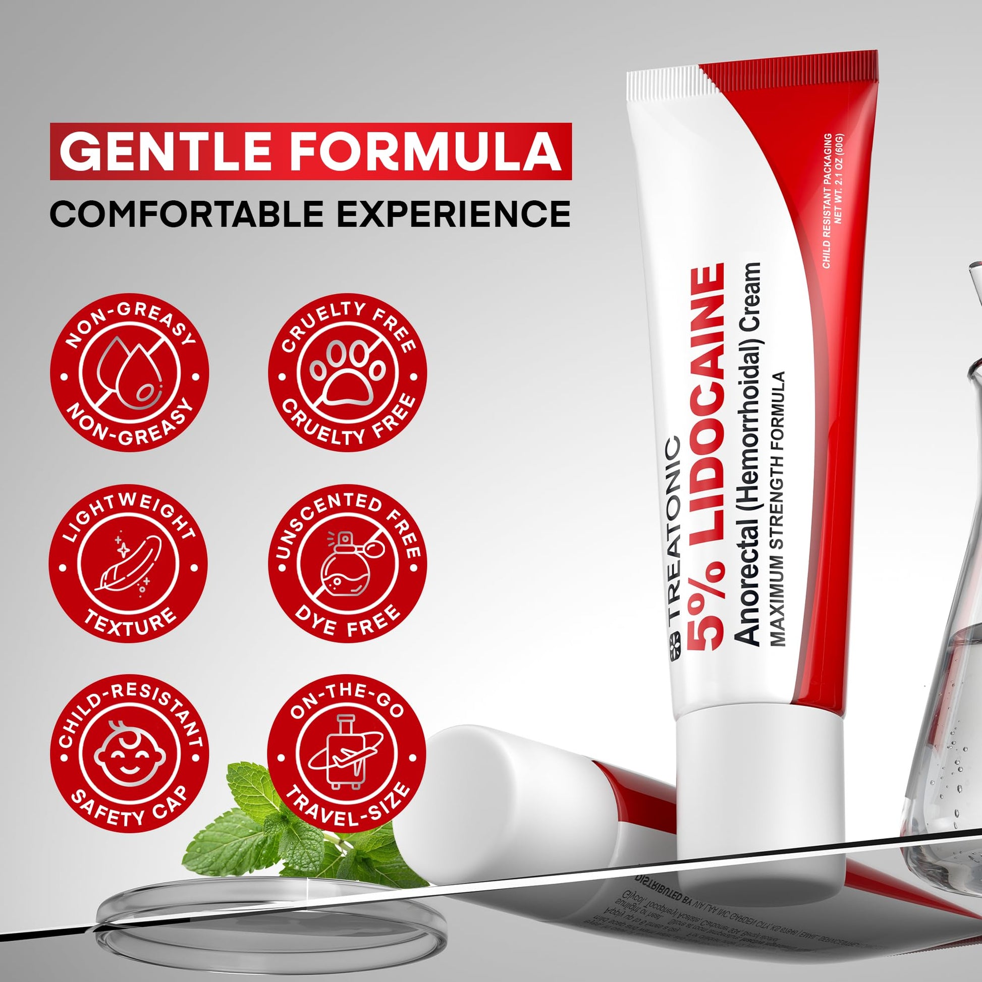 Treatonic 5% Lidocaine Numbing Cream: Lidocaine Cream for Pain Relief, Itching, Burning, Soreness, Hemorrhoid - Maximum Strength Topical Numb Cream - Fast Acting & Long Lasting Numbing Cream- 2.1 oz Treatonic Au supplements