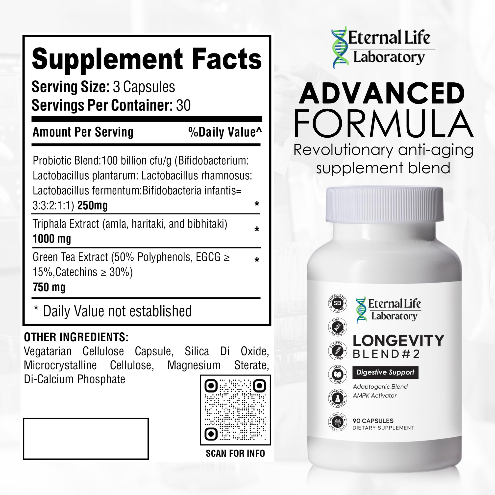 Probiotics for Women and Men, Daily Probiotic Supplement Probiotics and Triphala, Green Tea Extract - Anti-Aging Gut Health Optimizer - Intestinal, Colon & Digestive Health - 90 Capsules Eternal Life Laboratory Au supplements