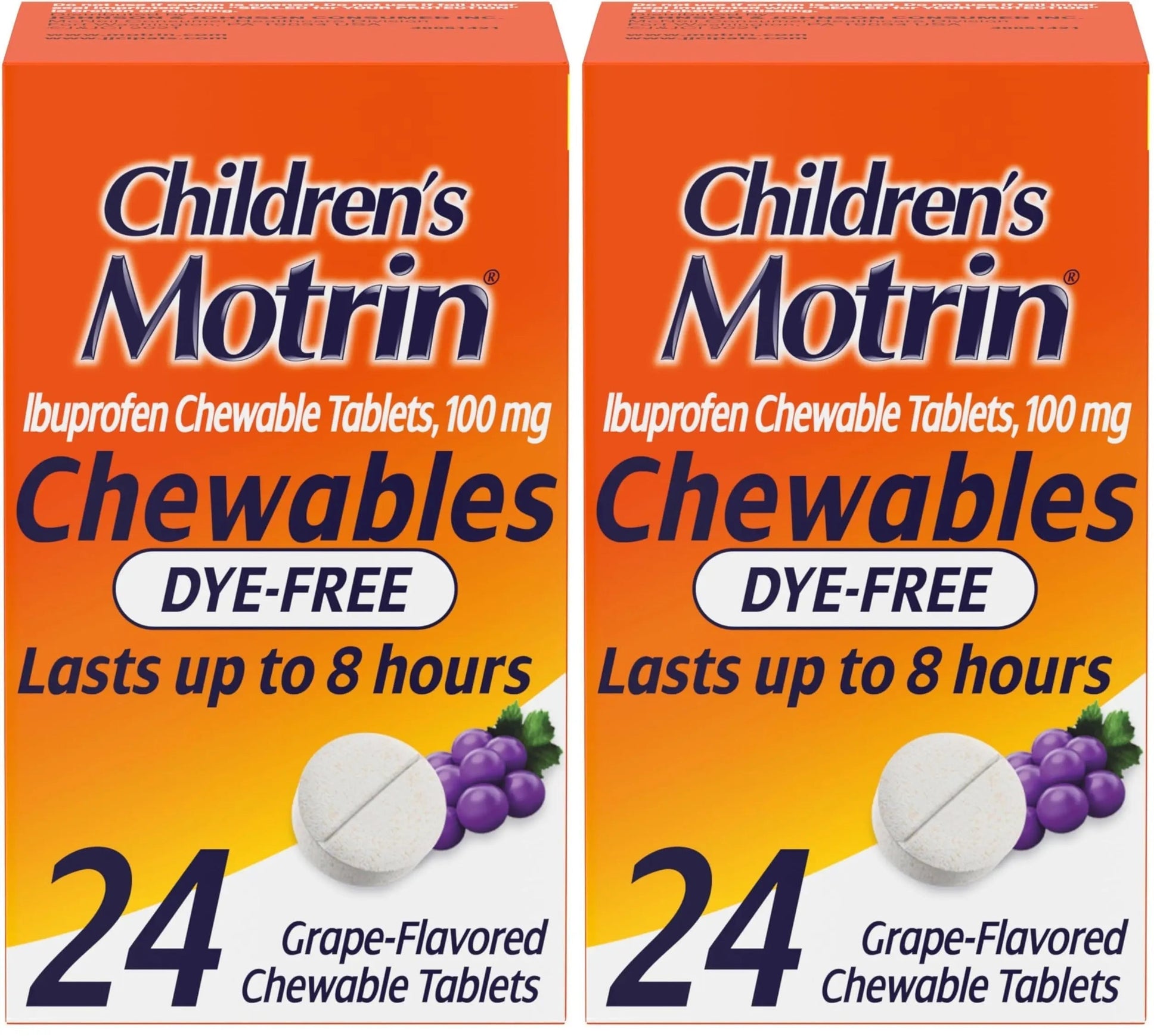 Motrin Children's Dye-Free Chewable Tablets with Ibuprofen, Kids' Fever Reducer & Pain Reliever for Sore Throat, Fever, Toothache & Pain Relief, Grape Flavor, 24 Count (Pack of 2) Motrin Au supplements