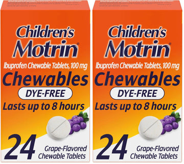 Motrin Children's Dye-Free Chewable Tablets with Ibuprofen, Kids' Fever Reducer & Pain Reliever for Sore Throat, Fever, Toothache & Pain Relief, Grape Flavor, 24 Count (Pack of 2) Motrin Au supplements