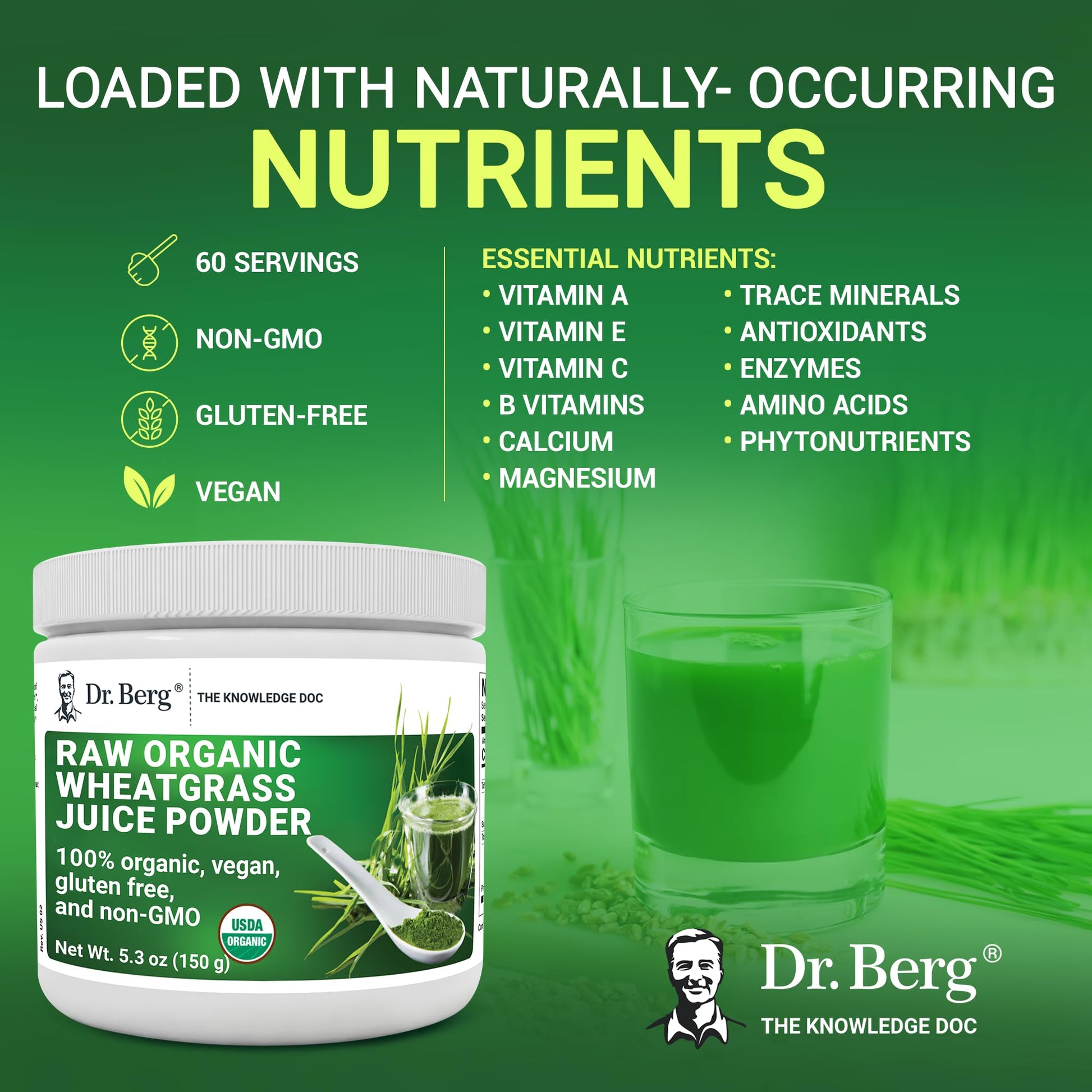 Dr. Berg's Wheatgrass Superfood Powder - Raw Juice Organic Ultra-Concentrated Rich Dr. Berg Nutritionals Au supplements