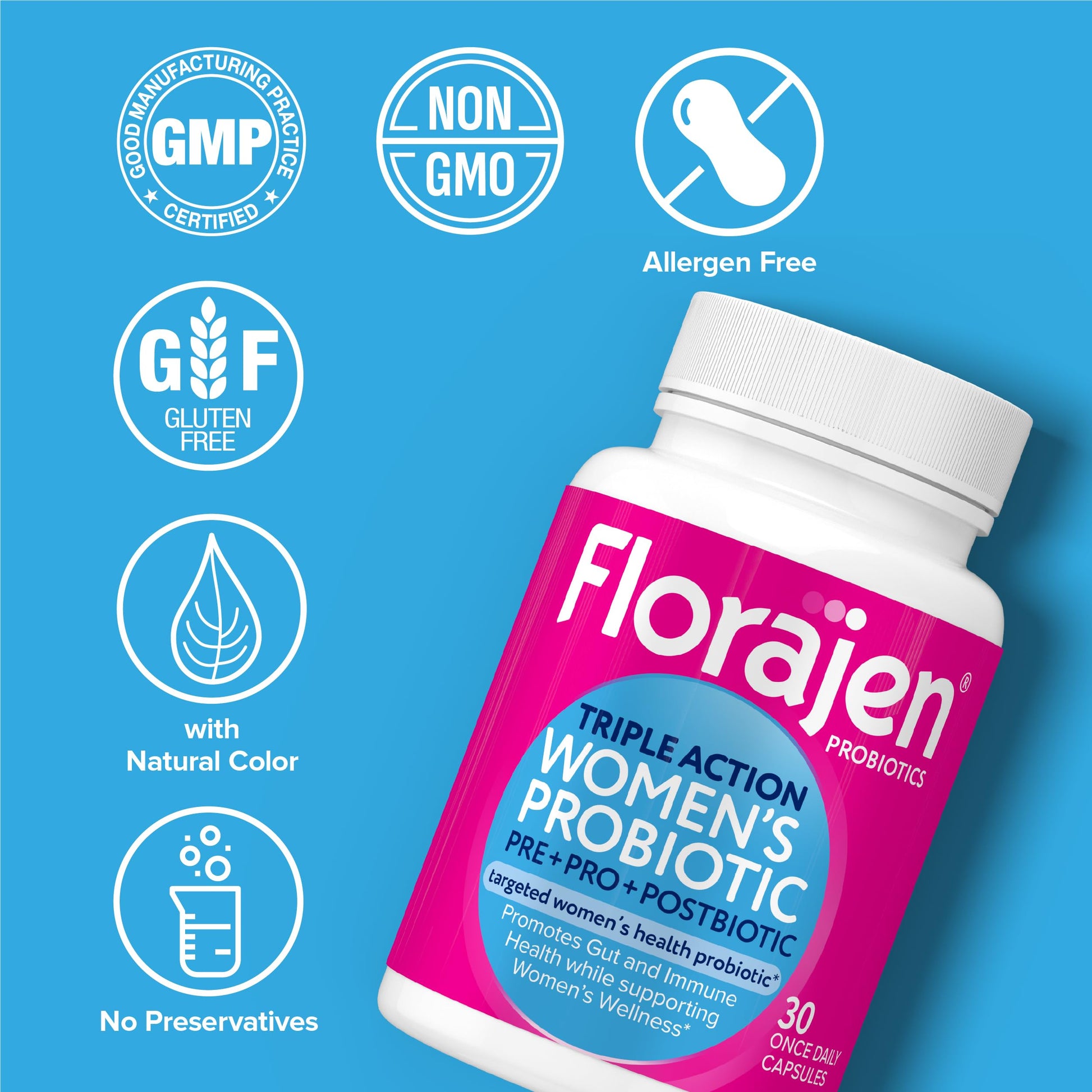 Florajen Women's Complete Triple-Action Prebiotic + Probiotic + Postbiotic for Digestive & Immune Support - Fast-Acting Relief from Constipation & Bloating - Gluten-Free - Vegan - Non-GMO - 30-Count Florajen Au supplements